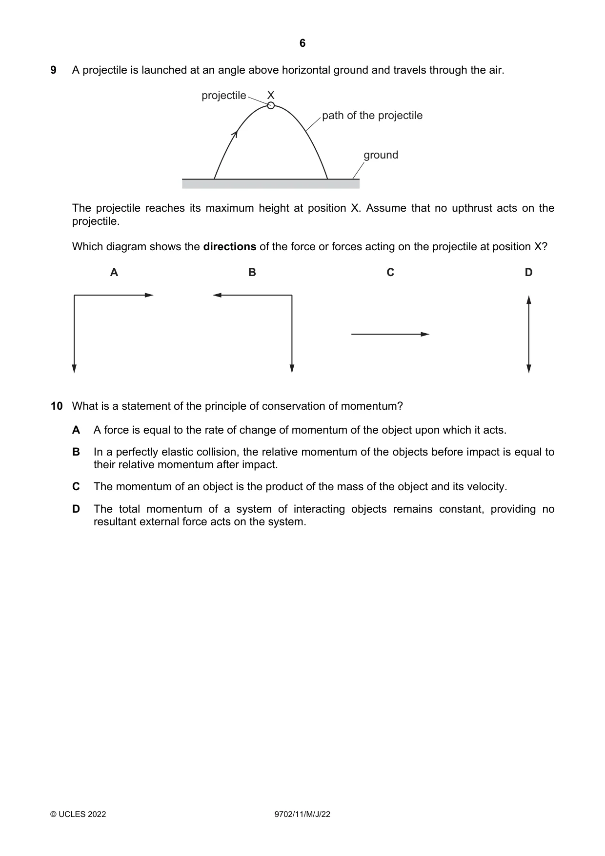 Cambridge A Level Physics 9702 2022 May/June Paper 1 · Variant 1 question paper, page 6 of 20