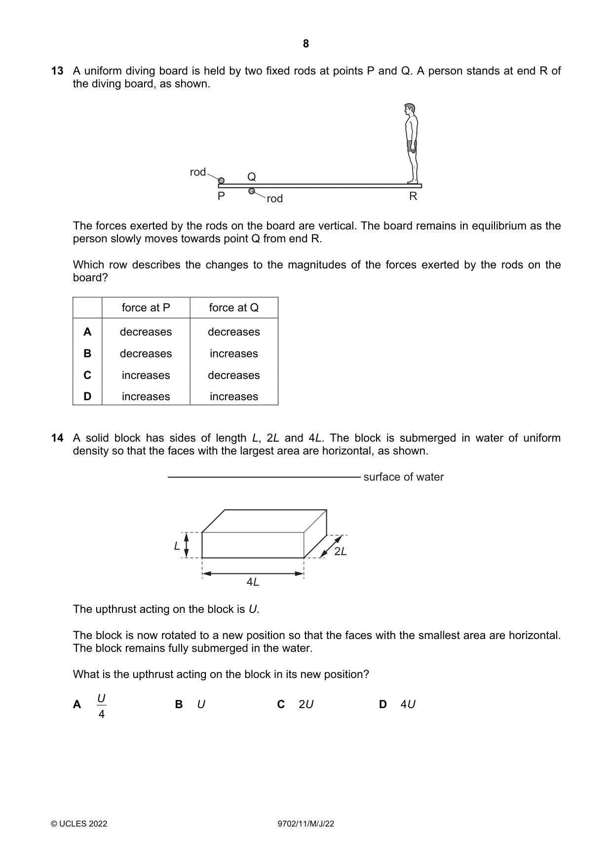 Cambridge A Level Physics 9702 2022 May/June Paper 1 · Variant 1 question paper, page 8 of 20
