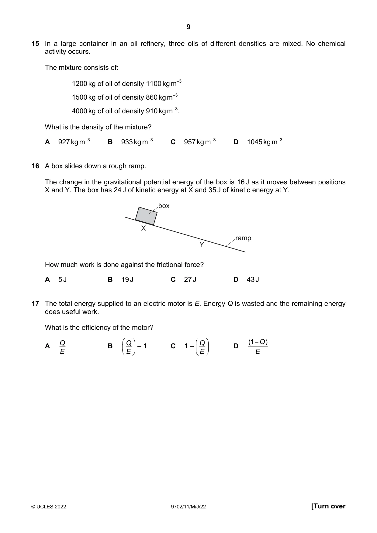 Cambridge A Level Physics 9702 2022 May/June Paper 1 · Variant 1 question paper, page 9 of 20