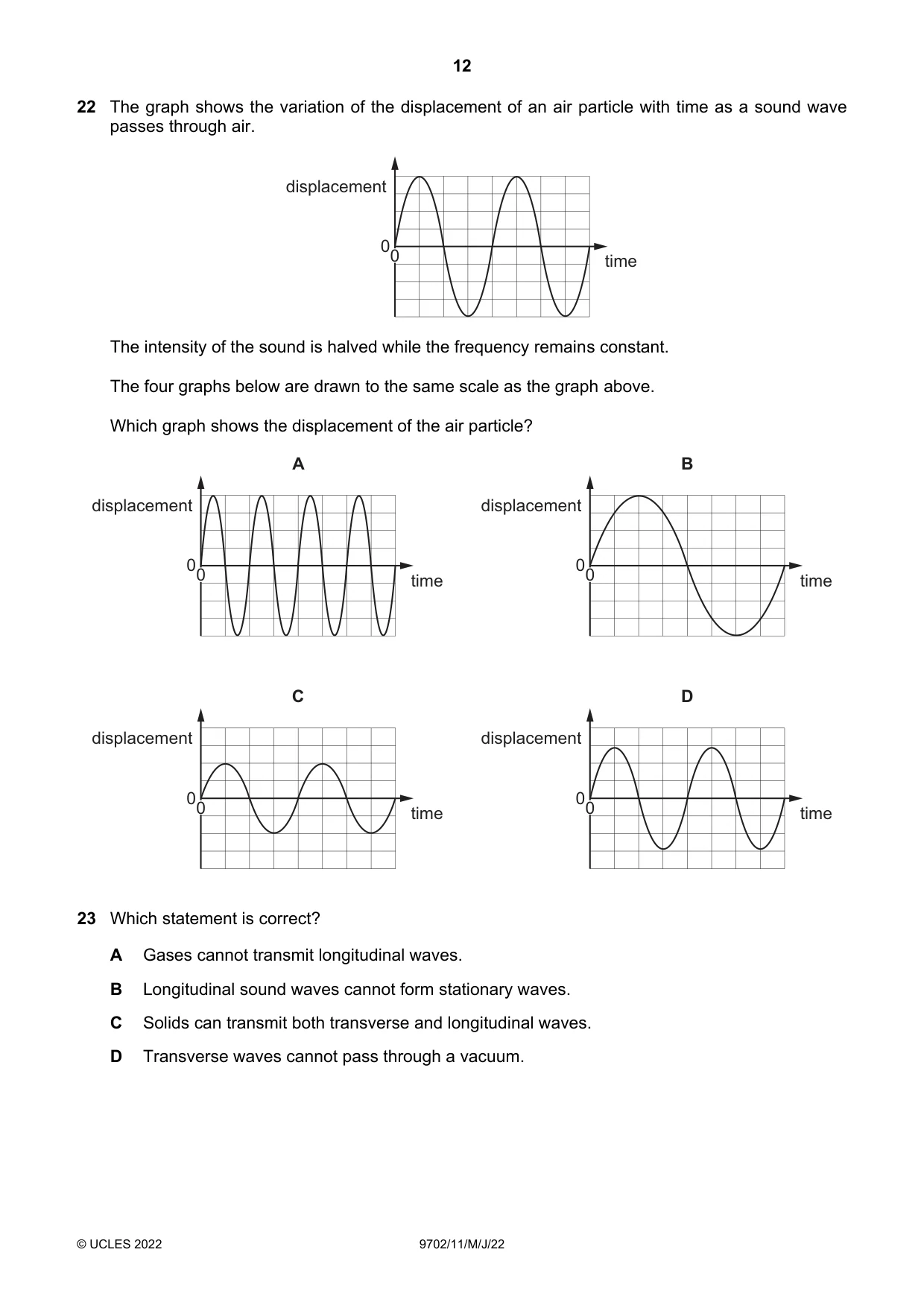 Cambridge A Level Physics 9702 2022 May/June Paper 1 · Variant 1 question paper, page 12 of 20
