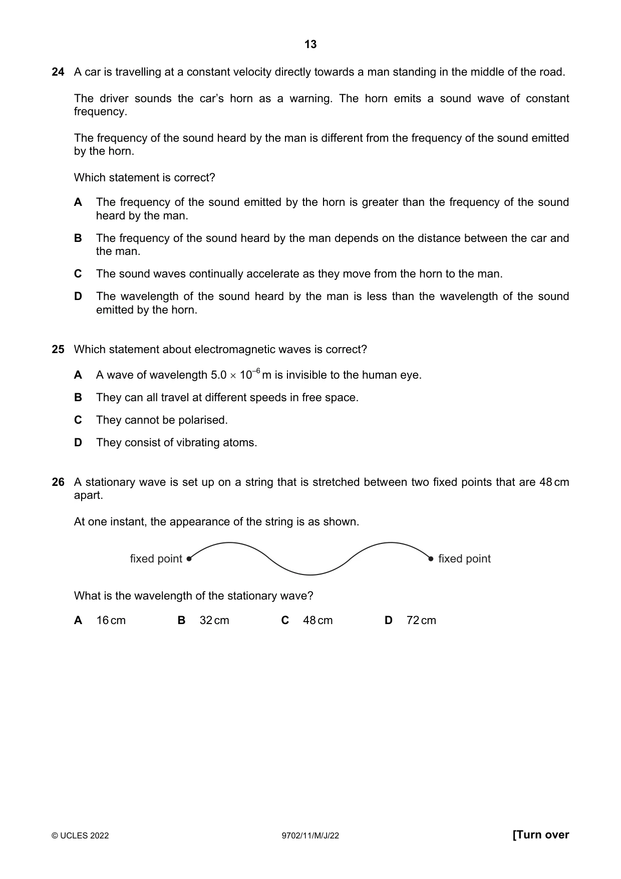Cambridge A Level Physics 9702 2022 May/June Paper 1 · Variant 1 question paper, page 13 of 20