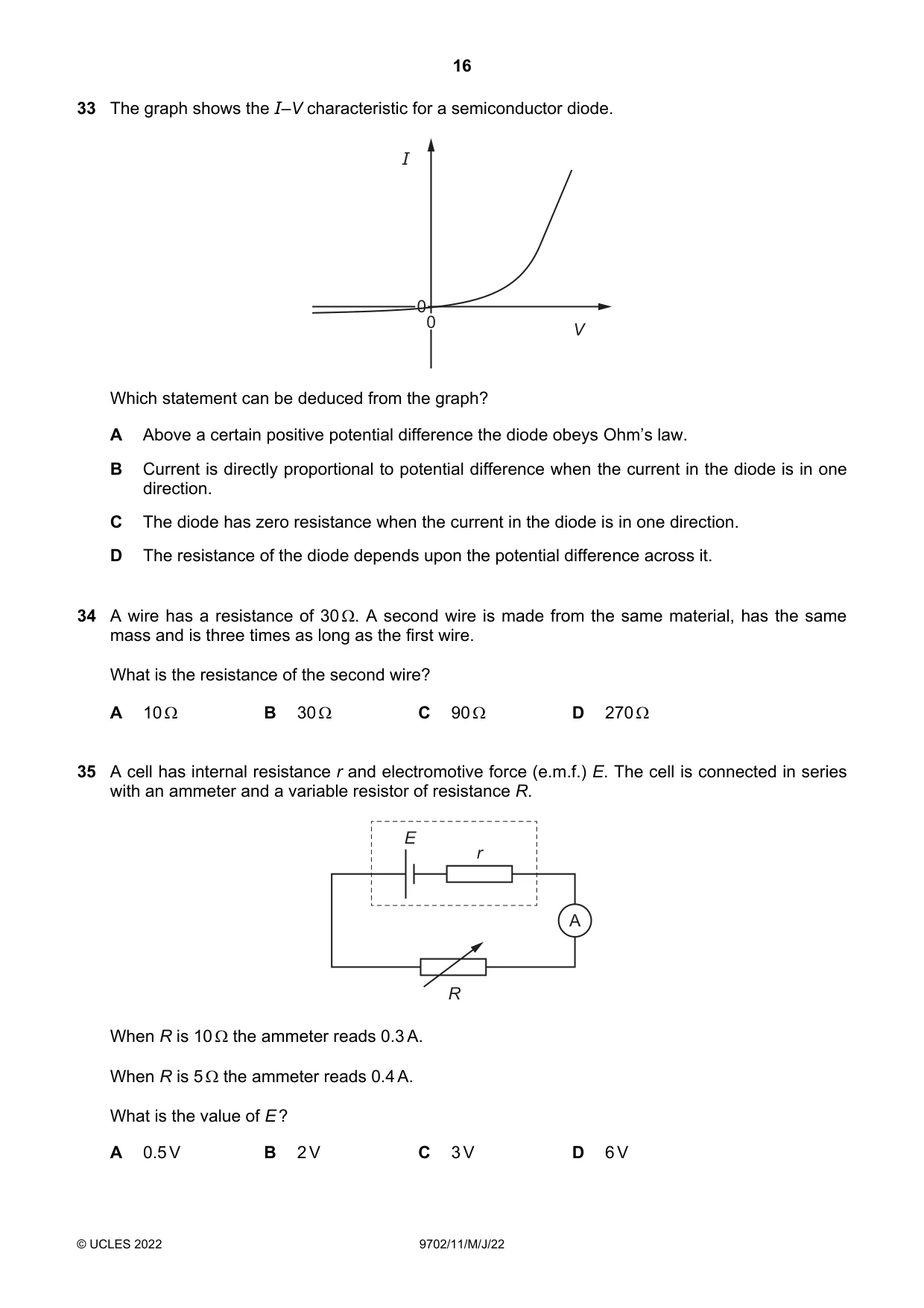 Cambridge A Level Physics 9702 2022 May/June Paper 1 · Variant 1 question paper, page 16 of 20