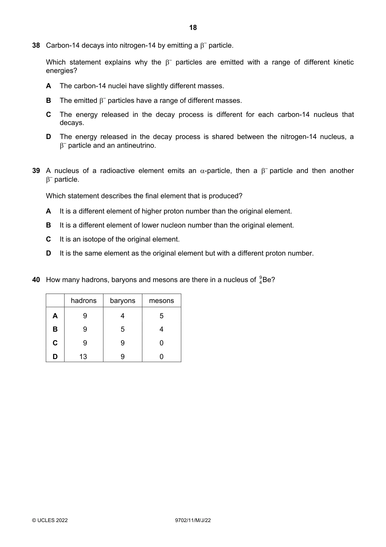 Cambridge A Level Physics 9702 2022 May/June Paper 1 · Variant 1 question paper, page 18 of 20