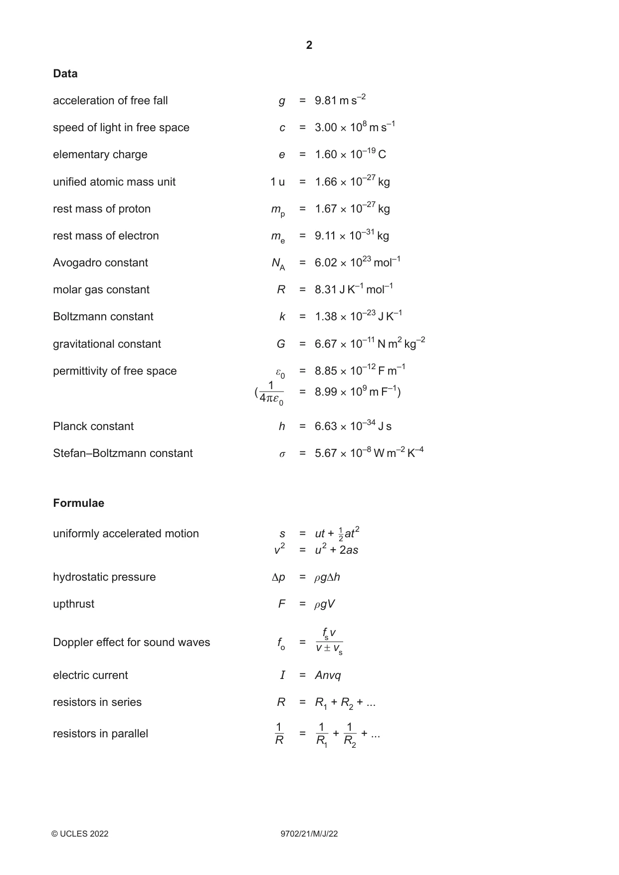 Cambridge A Level Physics 9702 2022 May/June Paper 2 · Variant 1 question paper, page 2 of 16