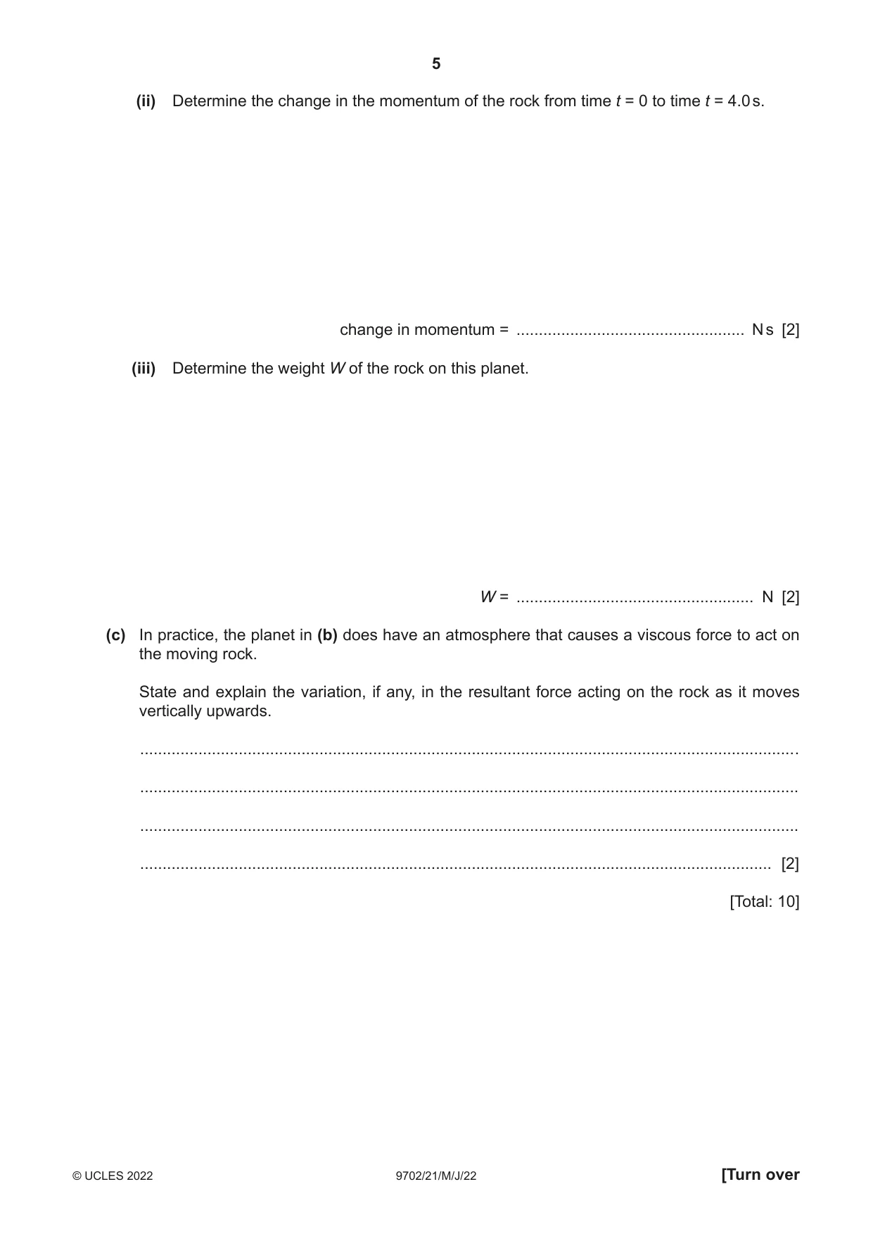 Cambridge A Level Physics 9702 2022 May/June Paper 2 · Variant 1 question paper, page 5 of 16