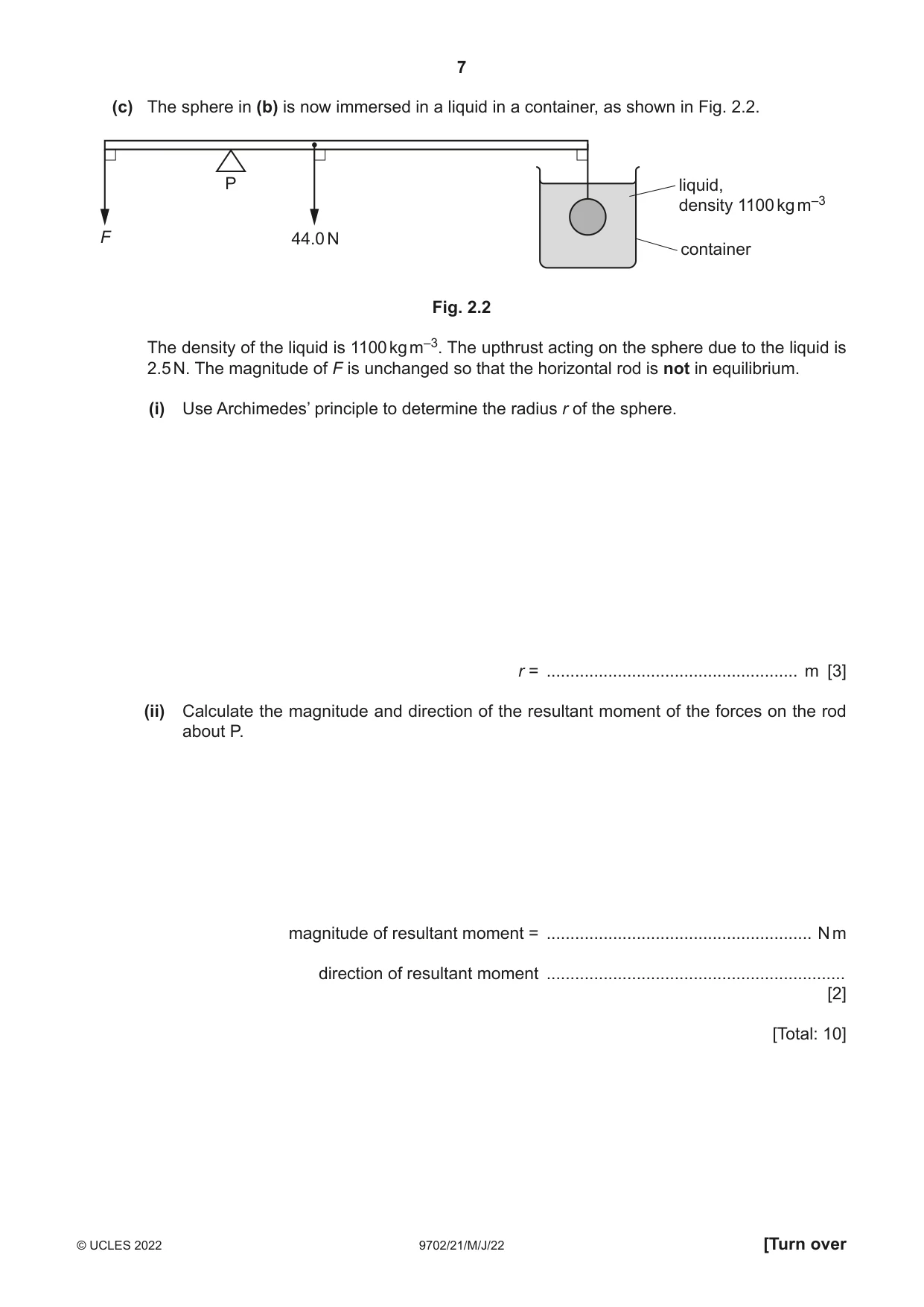 Cambridge A Level Physics 9702 2022 May/June Paper 2 · Variant 1 question paper, page 7 of 16