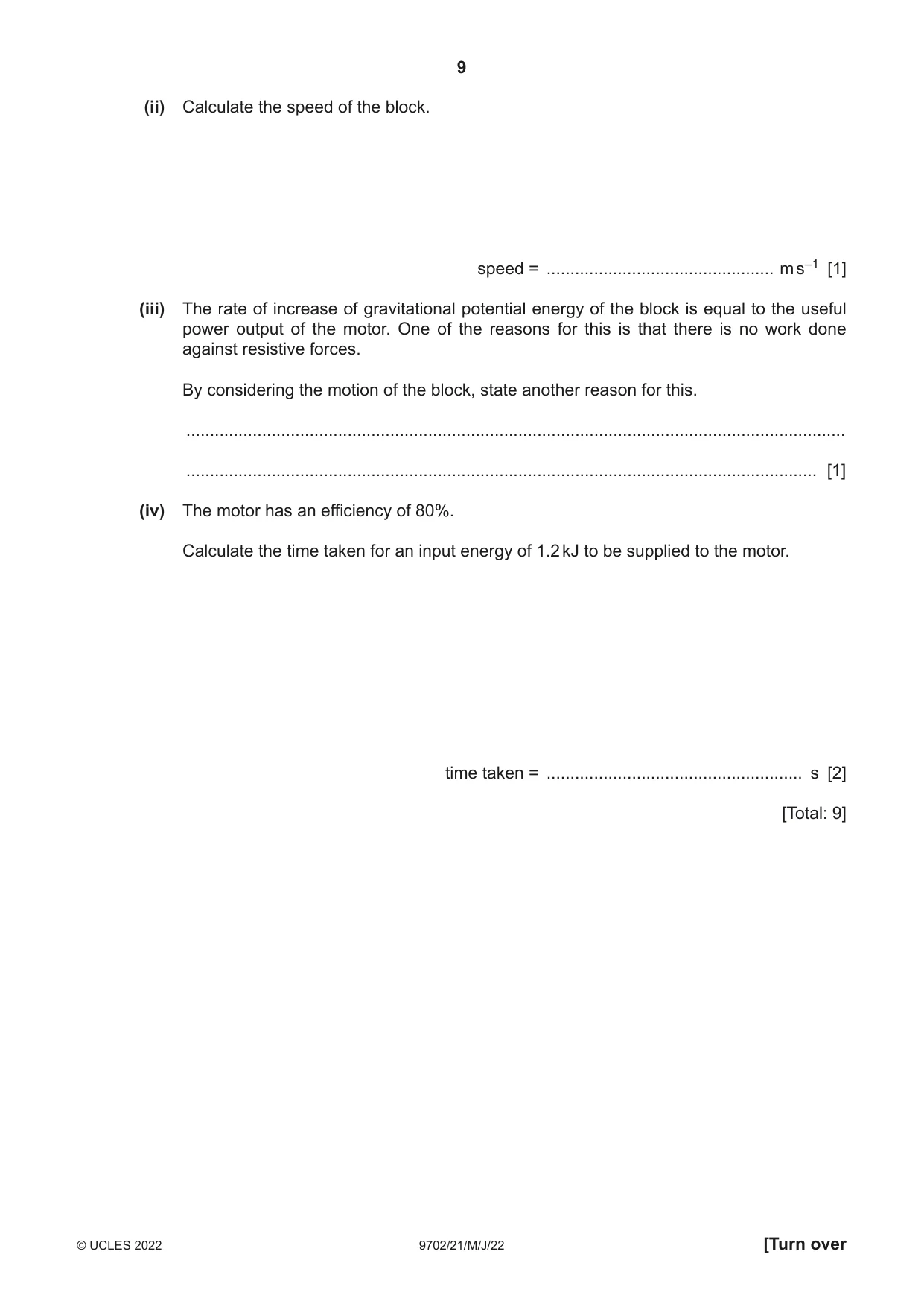 Cambridge A Level Physics 9702 2022 May/June Paper 2 · Variant 1 question paper, page 9 of 16