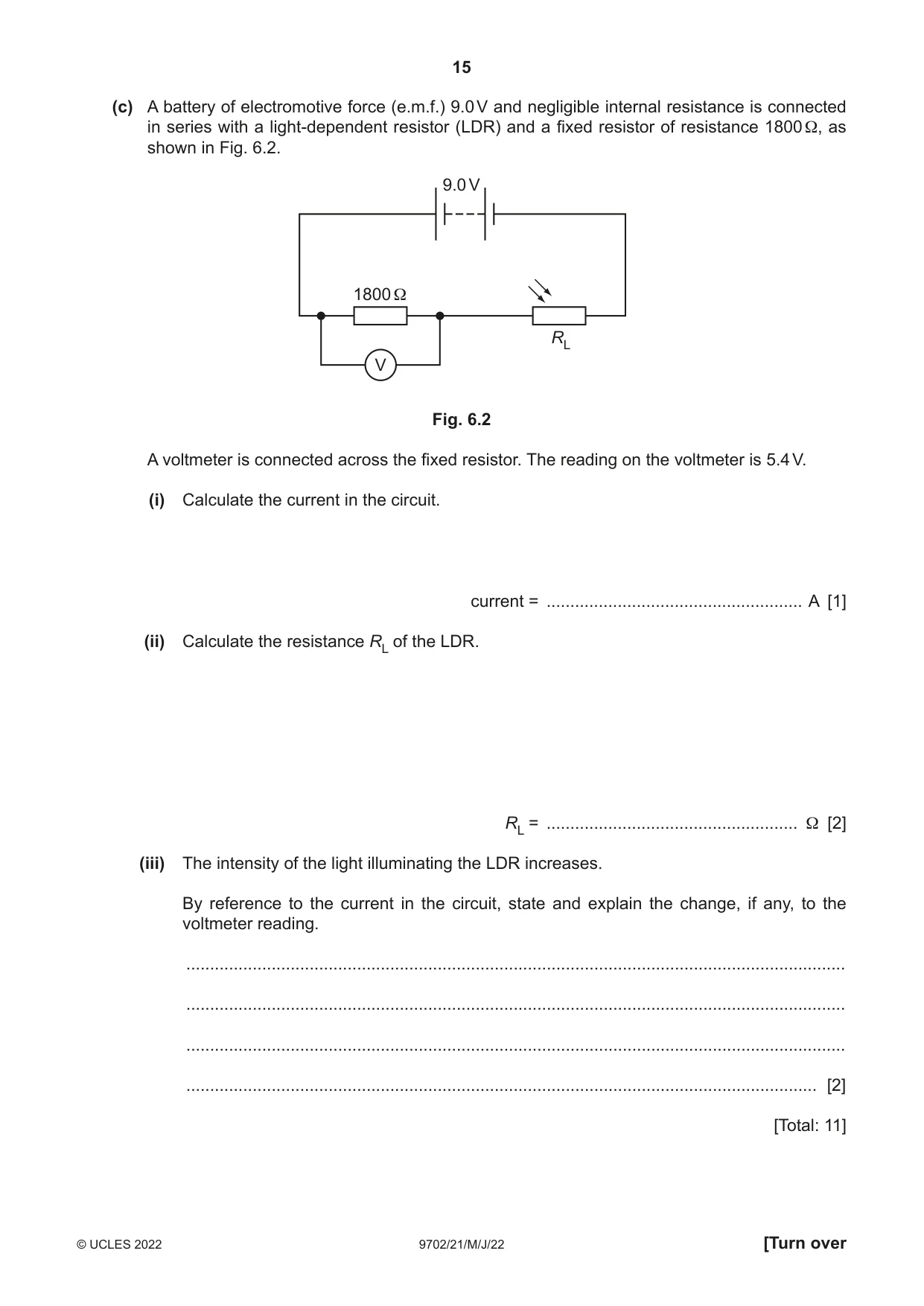 Cambridge A Level Physics 9702 2022 May/June Paper 2 · Variant 1 question paper, page 15 of 16