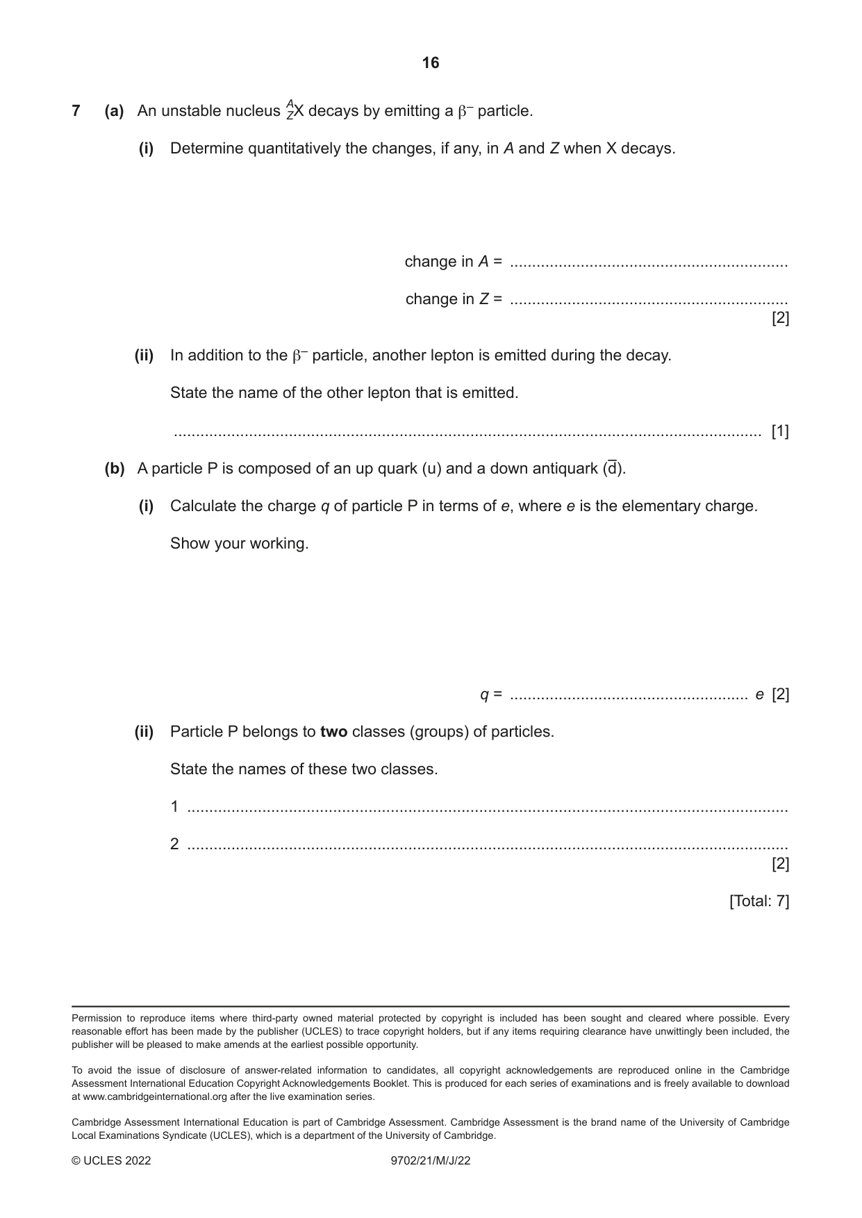 Cambridge A Level Physics 9702 2022 May/June Paper 2 · Variant 1 question paper, page 16 of 16