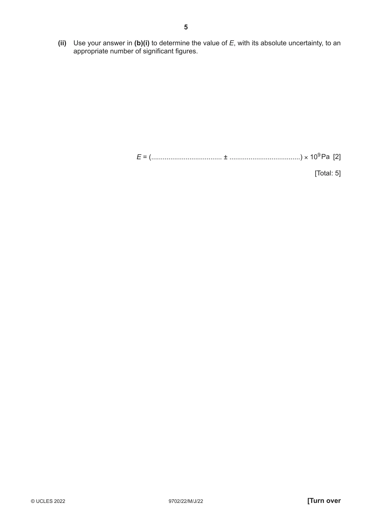 Cambridge A Level Physics 9702 2022 May/June Paper 2 · Variant 2 question paper, page 5 of 16