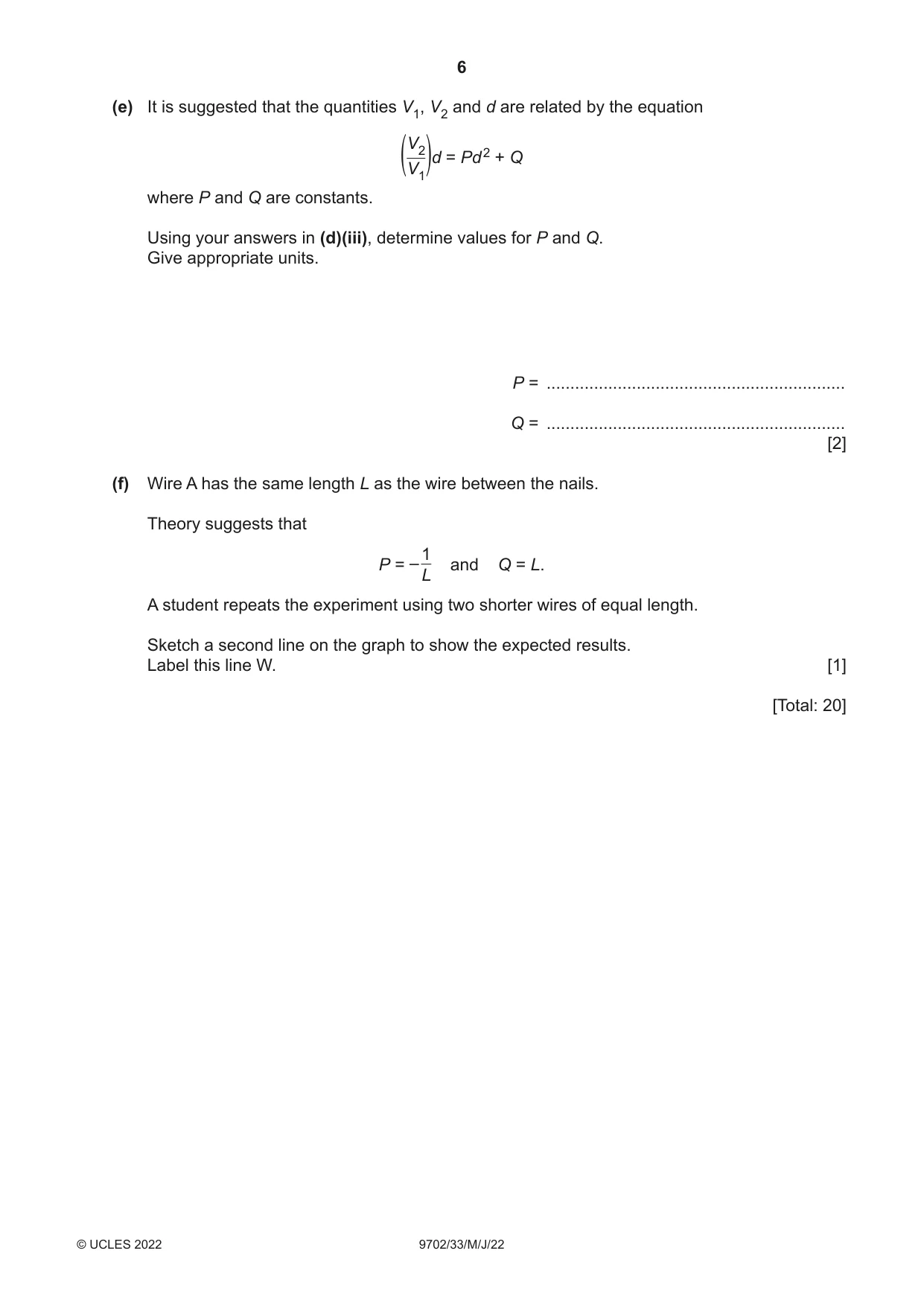 Cambridge A Level Physics 9702 2022 May/June Paper 3 · Variant 3 question paper, page 6 of 12