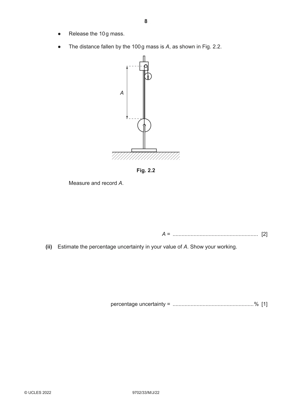 Cambridge A Level Physics 9702 2022 May/June Paper 3 · Variant 3 question paper, page 8 of 12