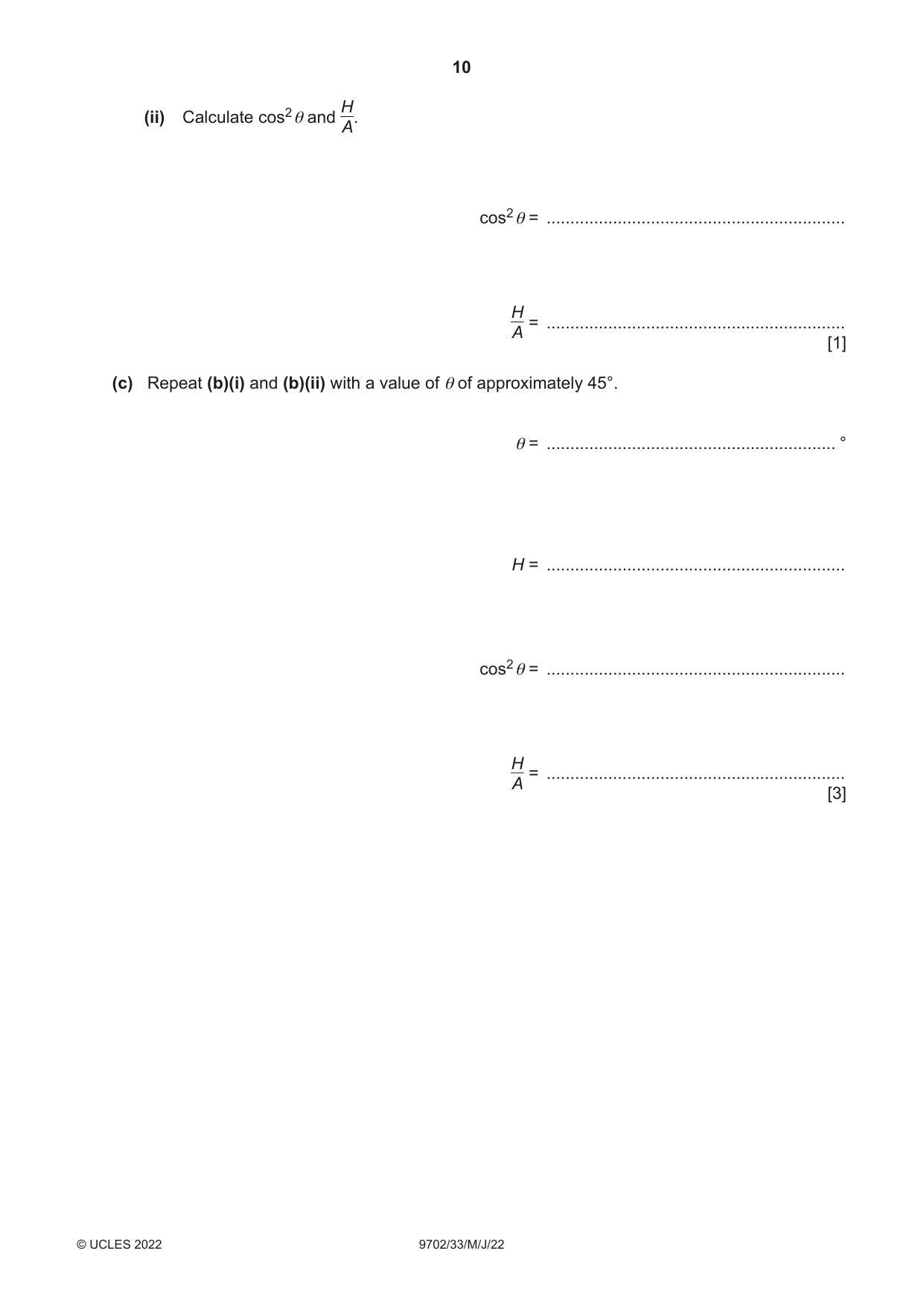 Cambridge A Level Physics 9702 2022 May/June Paper 3 · Variant 3 question paper, page 10 of 12