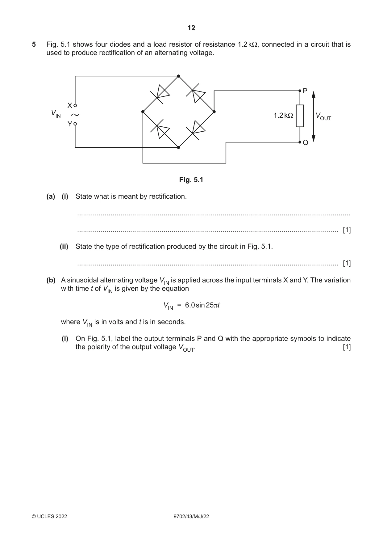 Cambridge A Level Physics 9702 2022 May/June Paper 4 · Variant 3 question paper, page 12 of 24