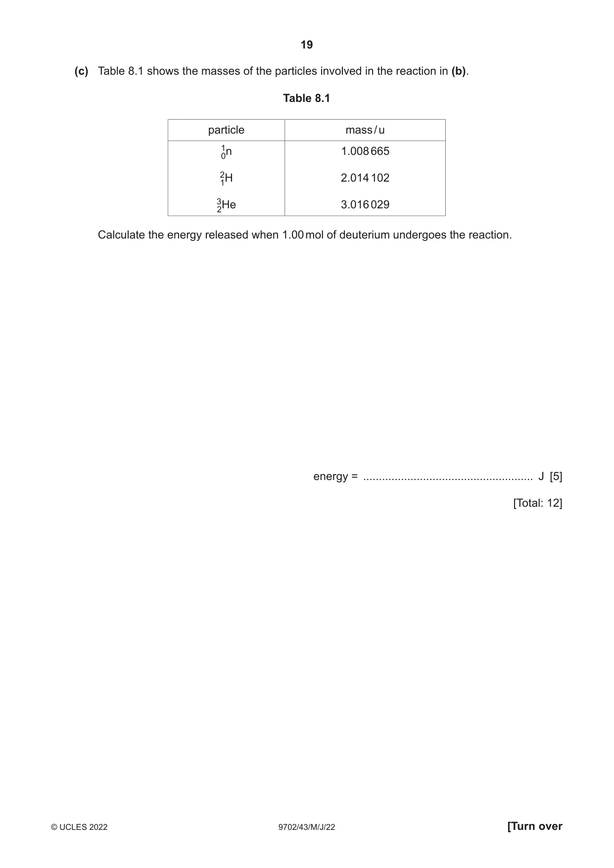 Cambridge A Level Physics 9702 2022 May/June Paper 4 · Variant 3 question paper, page 19 of 24