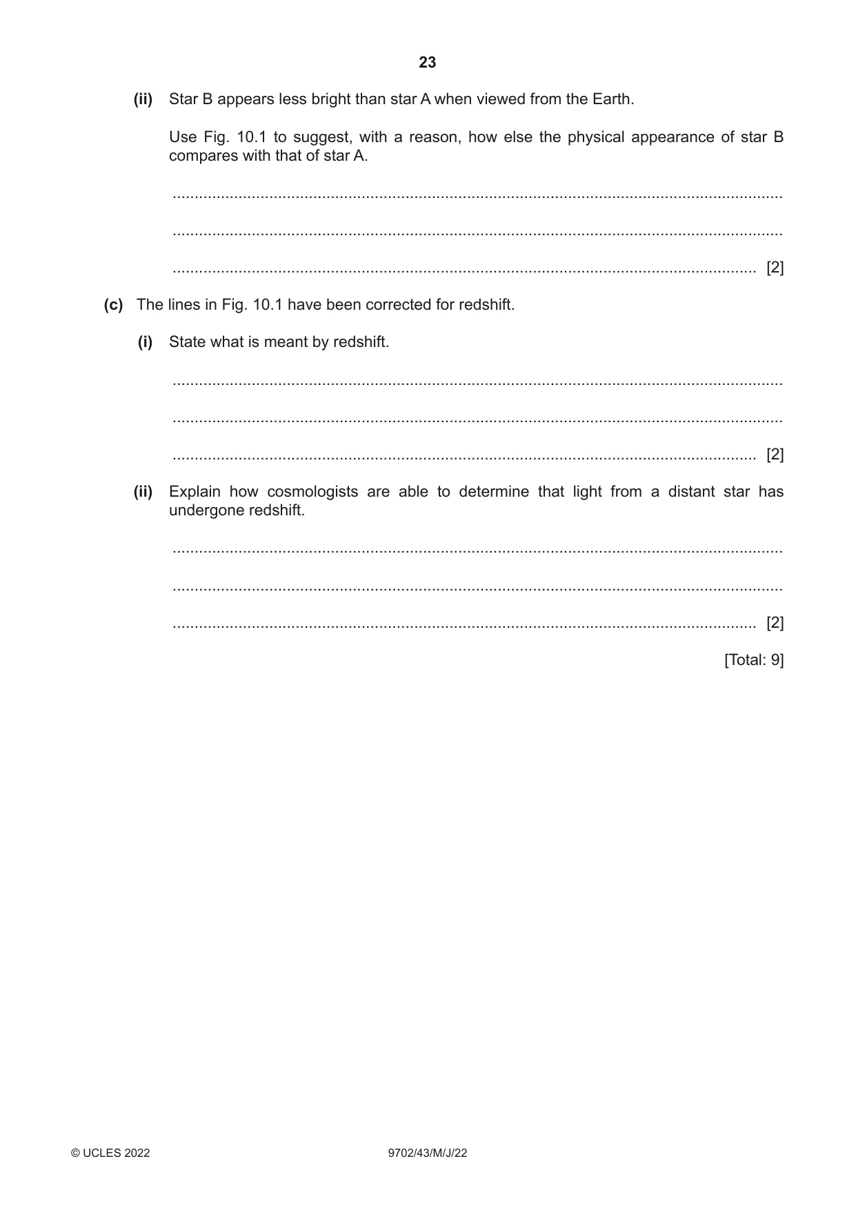 Cambridge A Level Physics 9702 2022 May/June Paper 4 · Variant 3 question paper, page 23 of 24