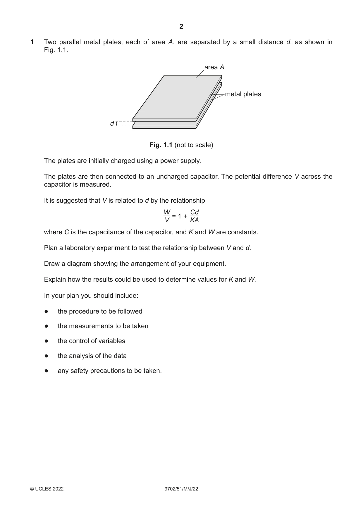 Cambridge A Level Physics 9702 2022 May/June Paper 5 · Variant 1 question paper, page 2 of 8