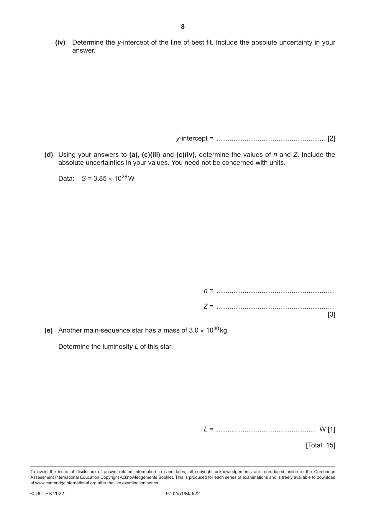 Cambridge A Level Physics 9702 2022 May/June Paper 5 · Variant 1 question paper, page 8 of 8