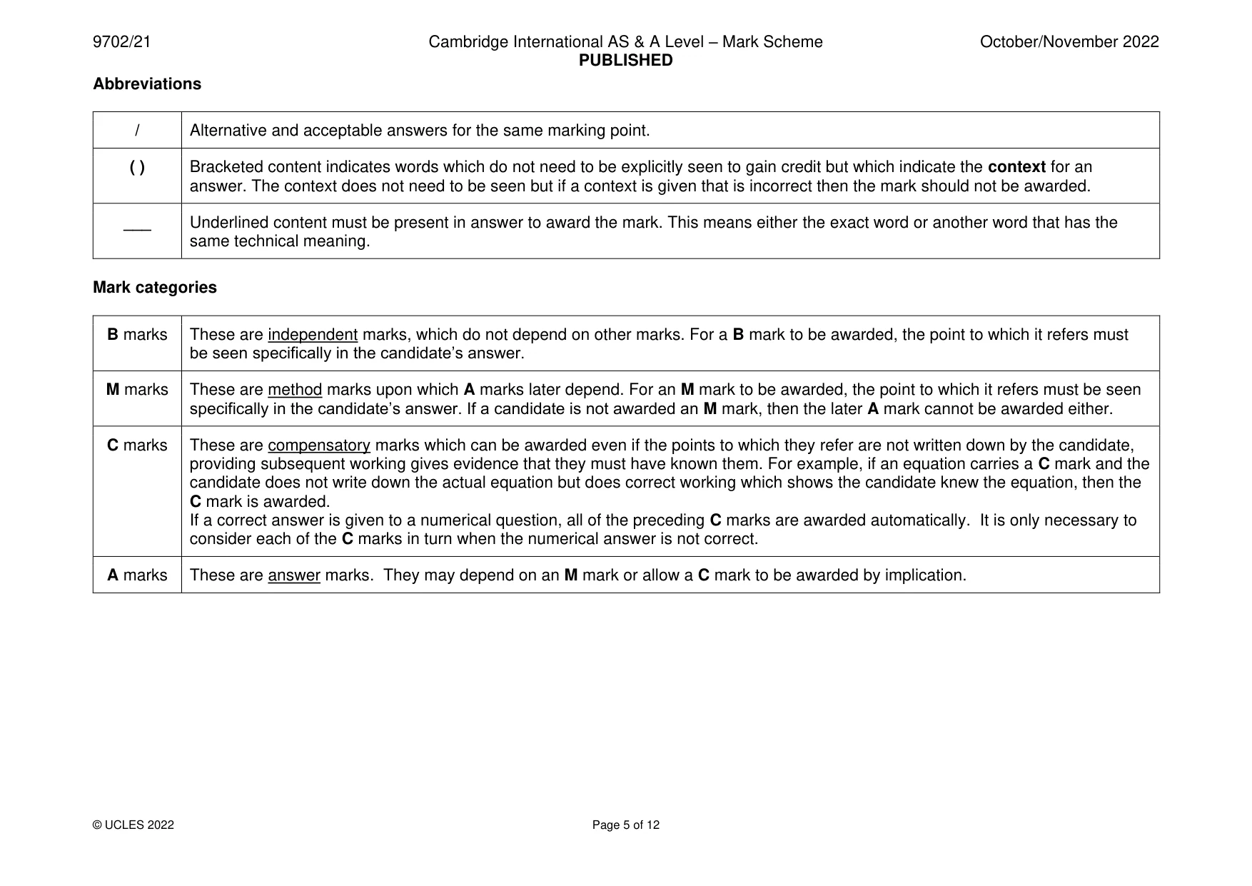 Mark scheme, page 5 of 12
