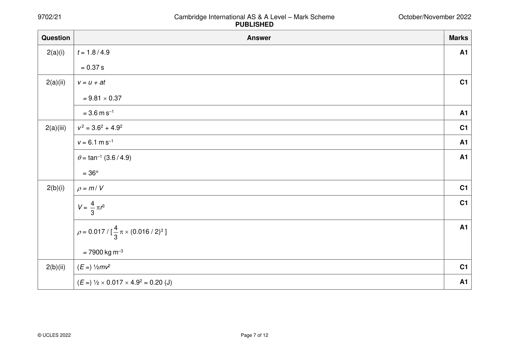 Mark scheme, page 7 of 12