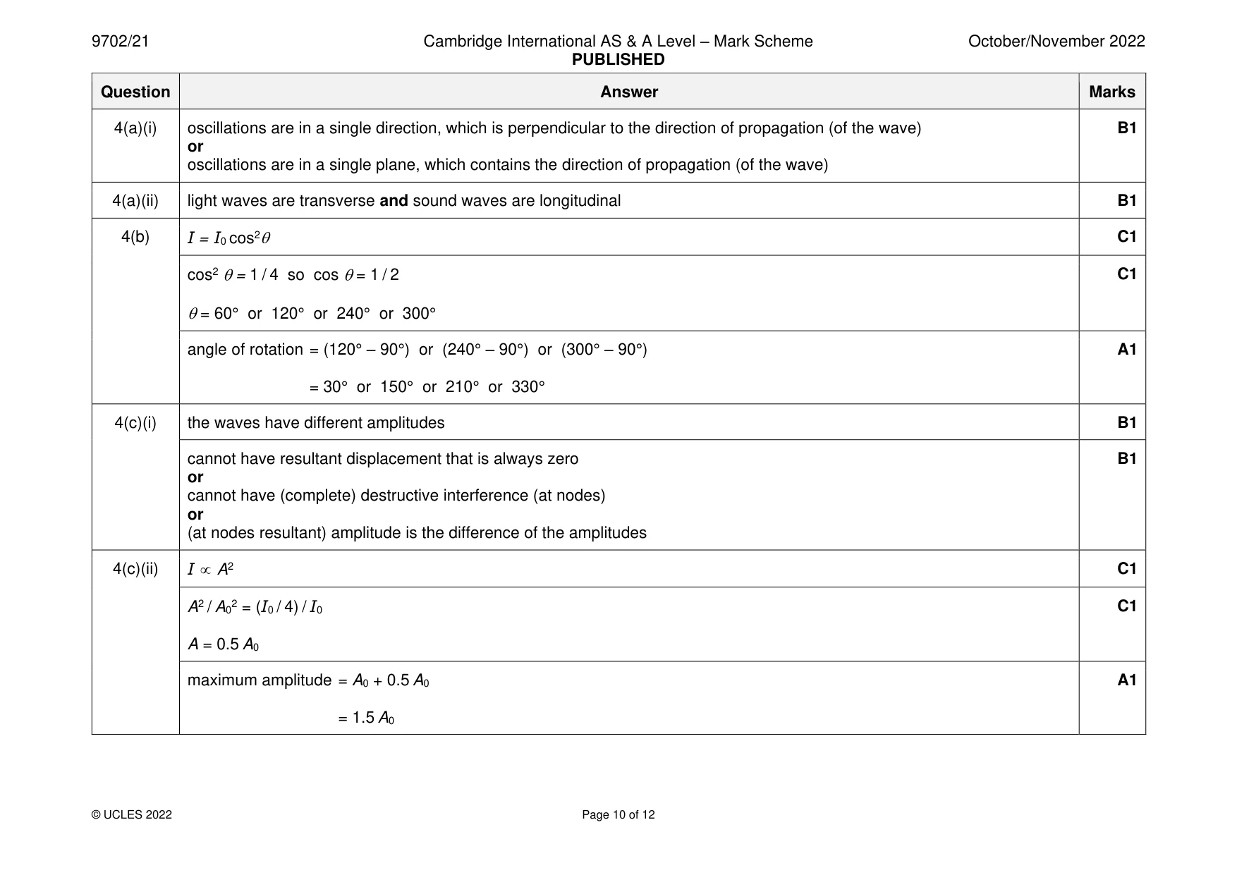 Mark scheme, page 10 of 12