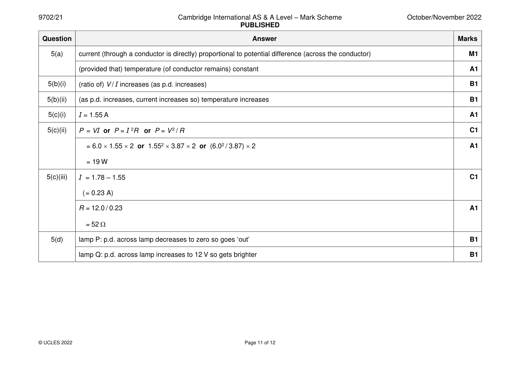 Mark scheme, page 11 of 12
