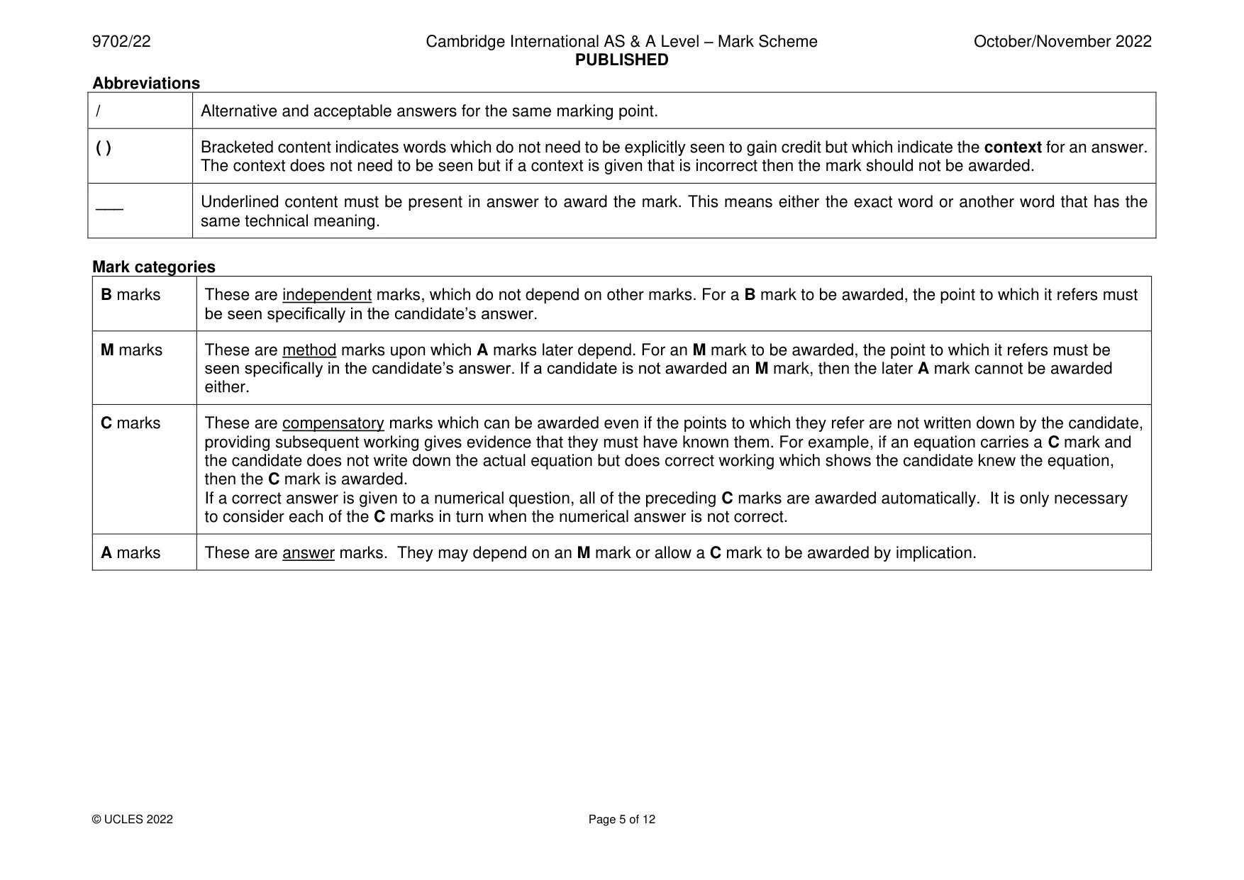 Mark scheme, page 5 of 12