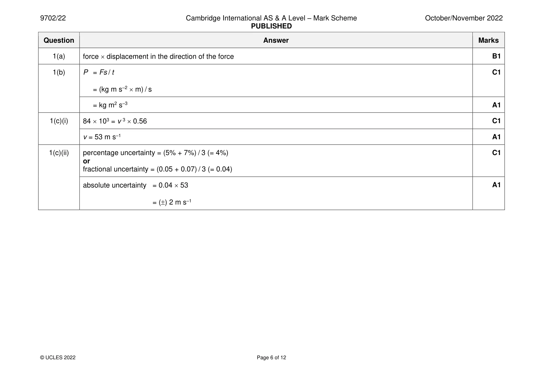 Mark scheme, page 6 of 12