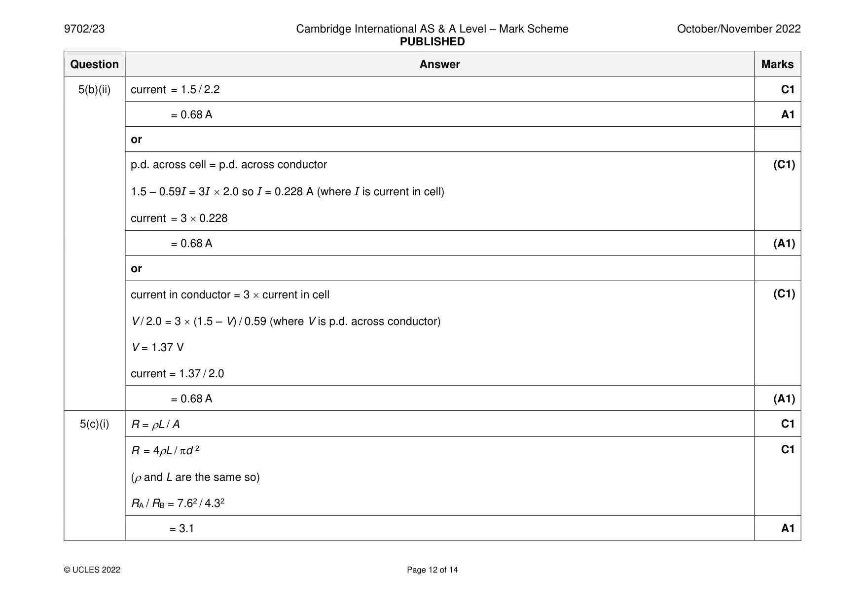 Mark scheme, page 12 of 14