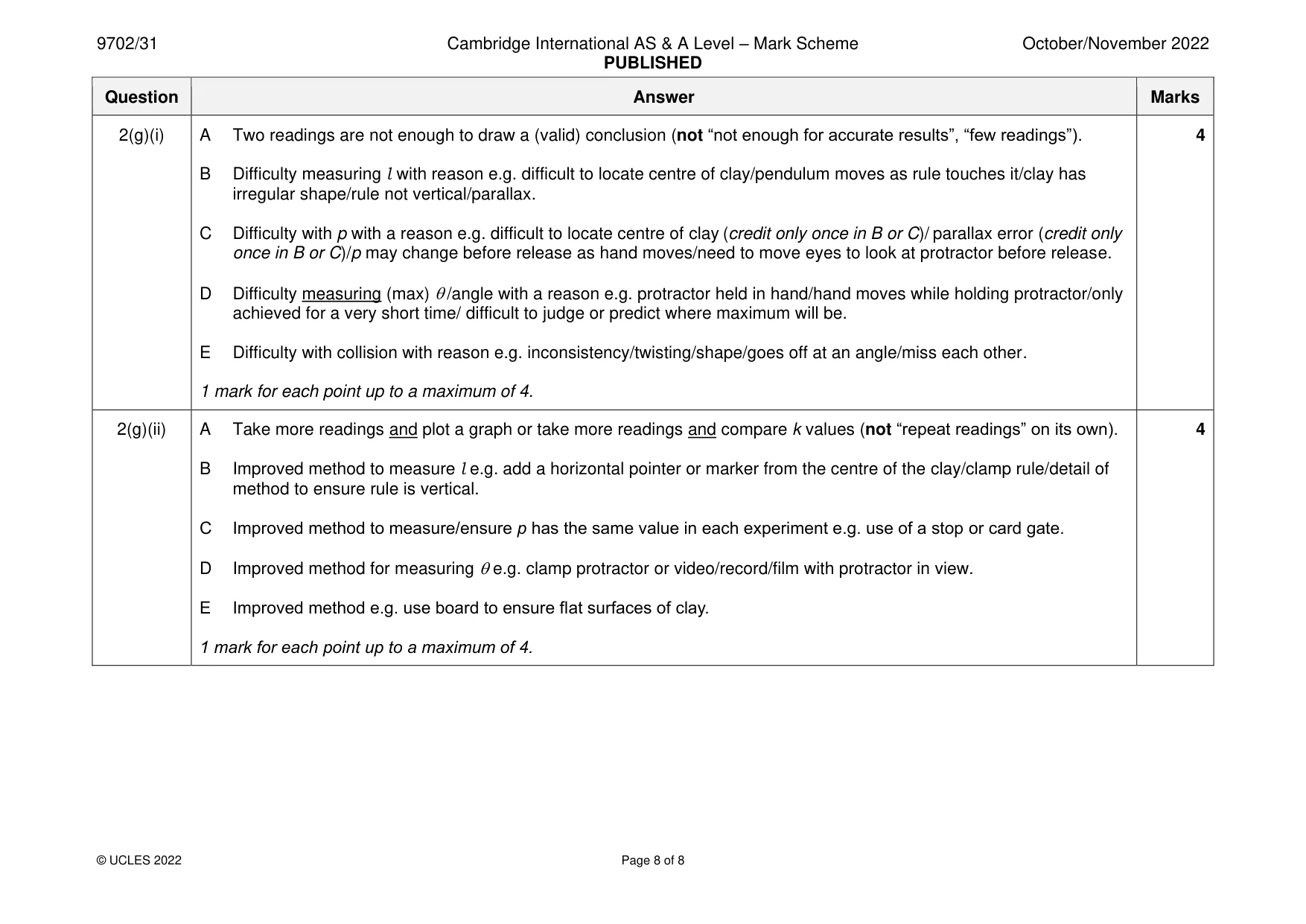 Mark scheme, page 8 of 8