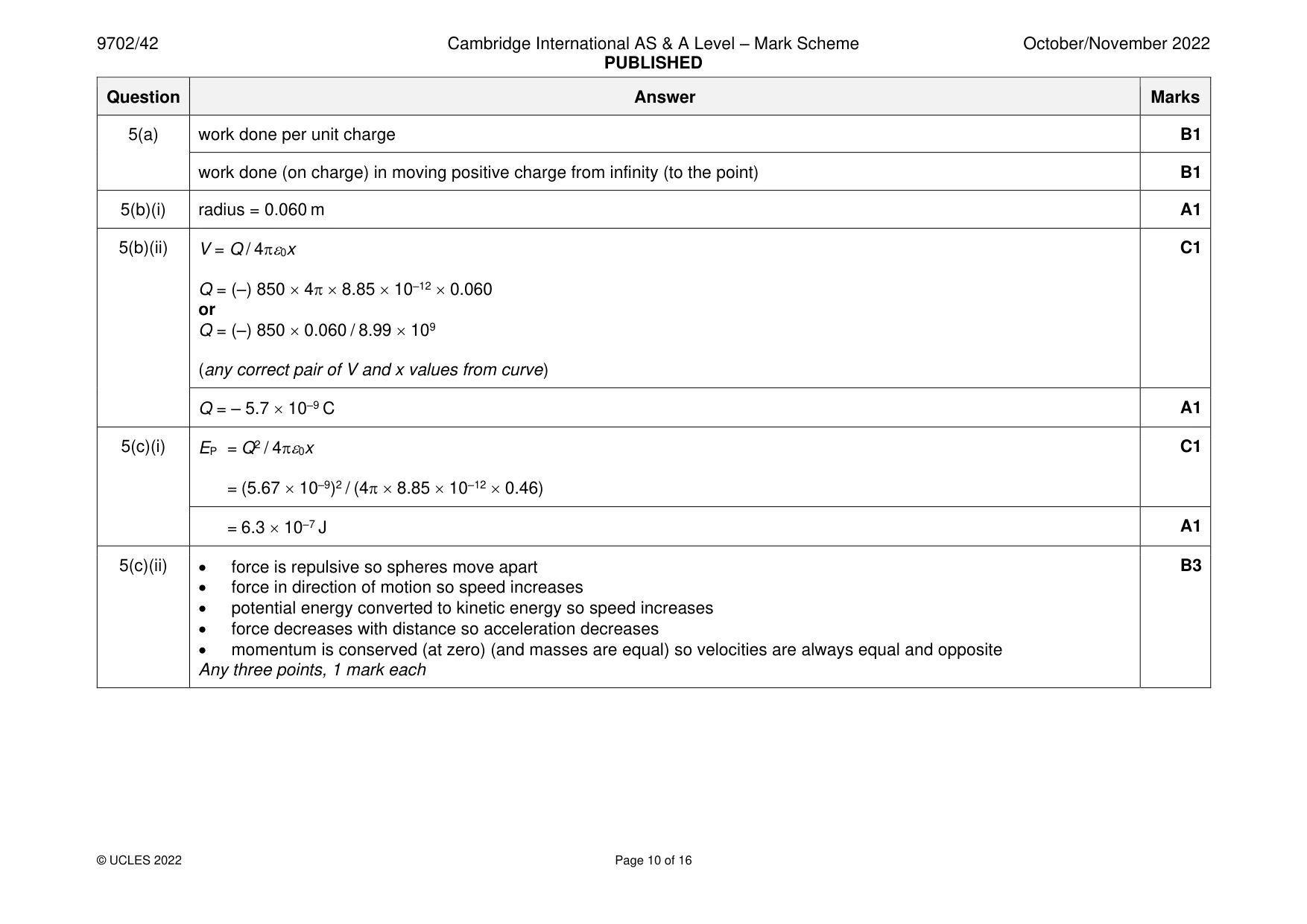 Mark scheme, page 10 of 16