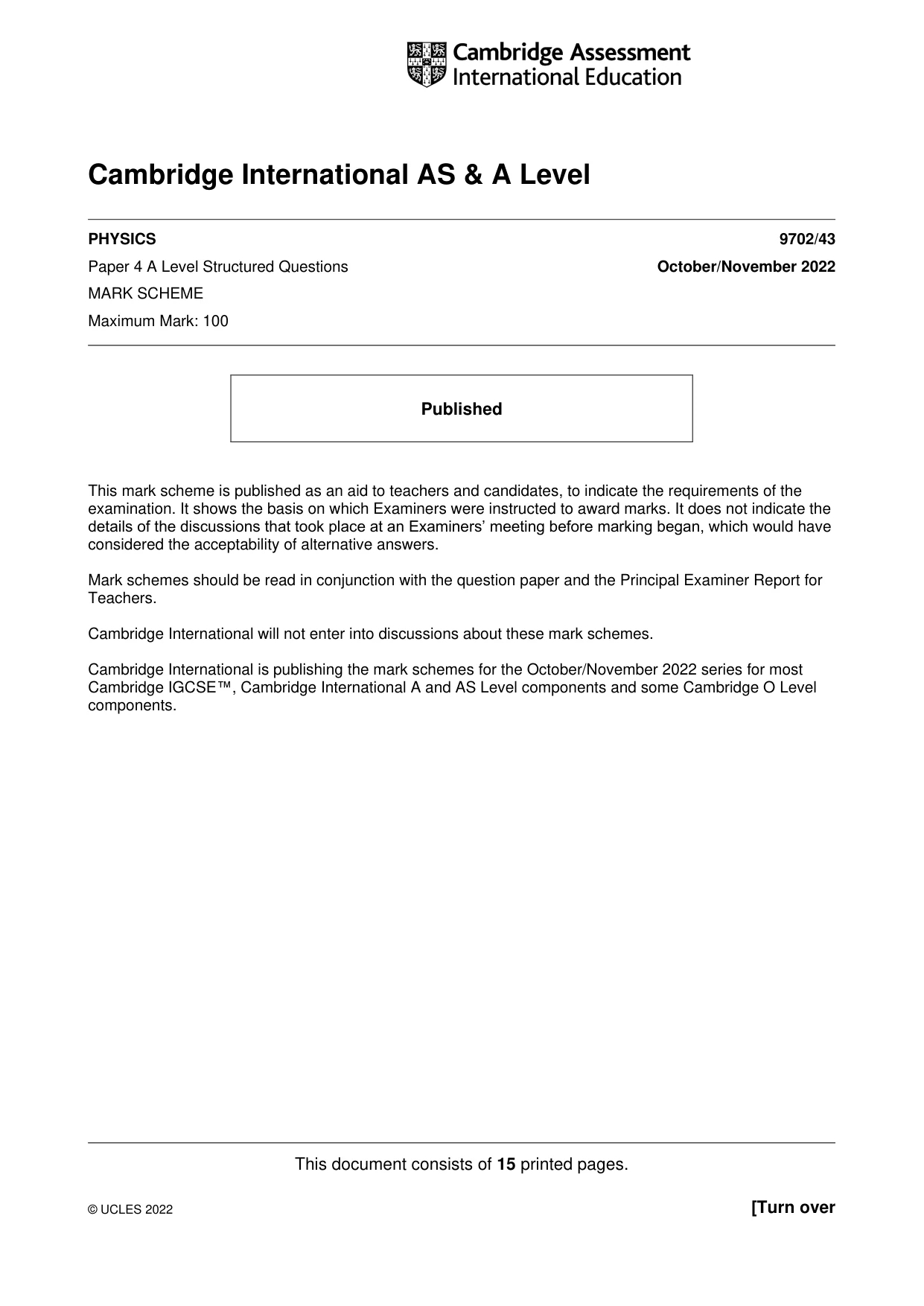 Mark scheme, page 1 of 15