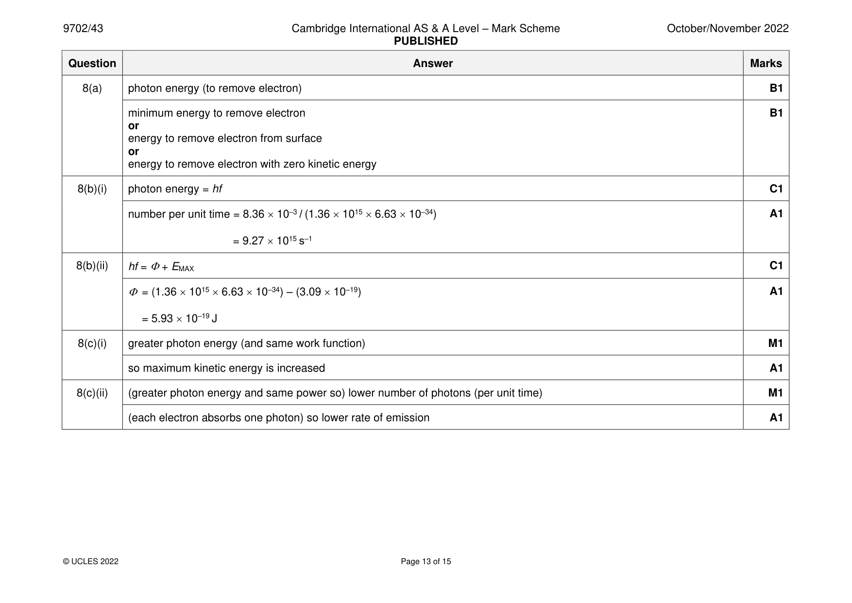 Mark scheme, page 13 of 15