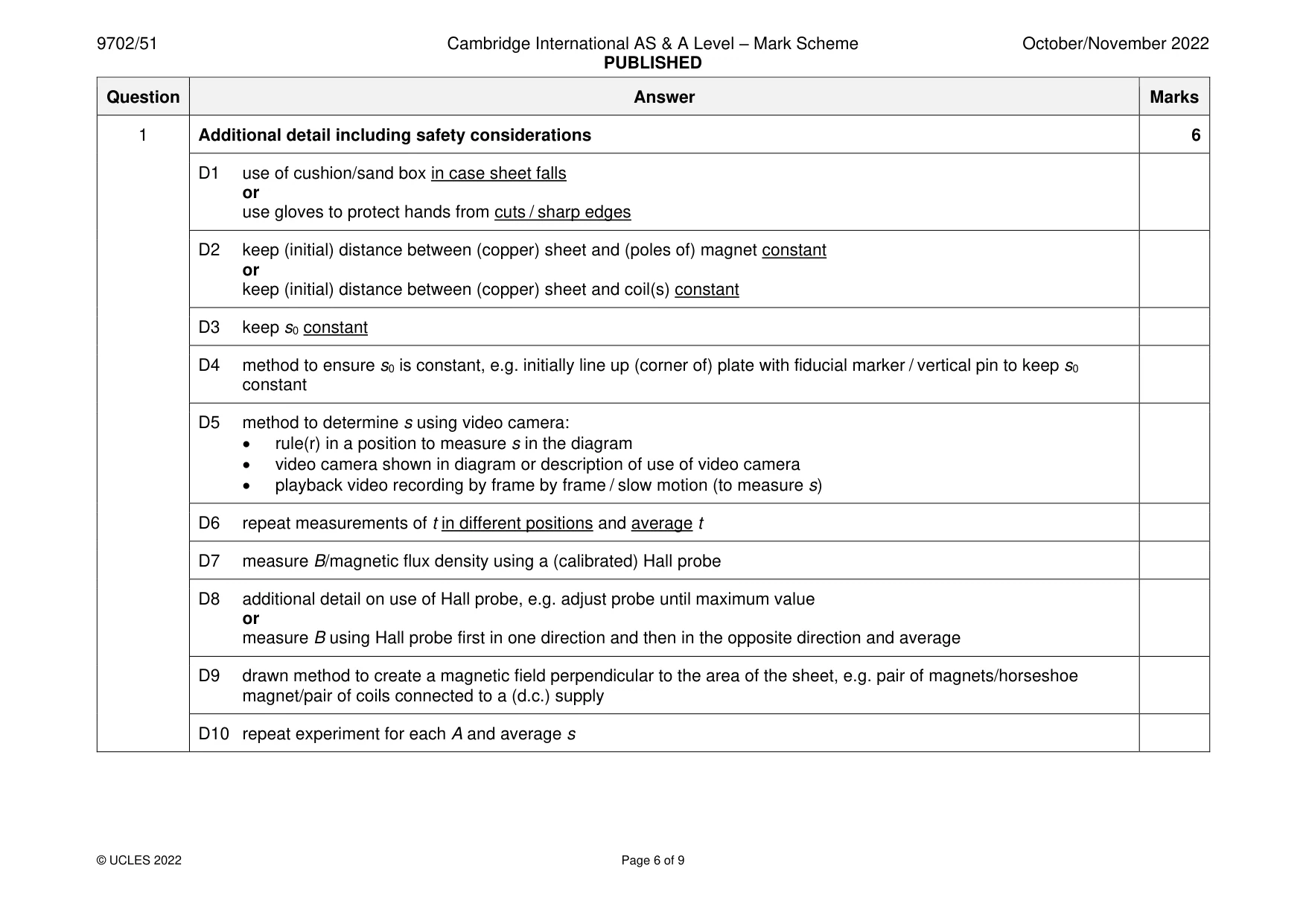 Mark scheme, page 6 of 9