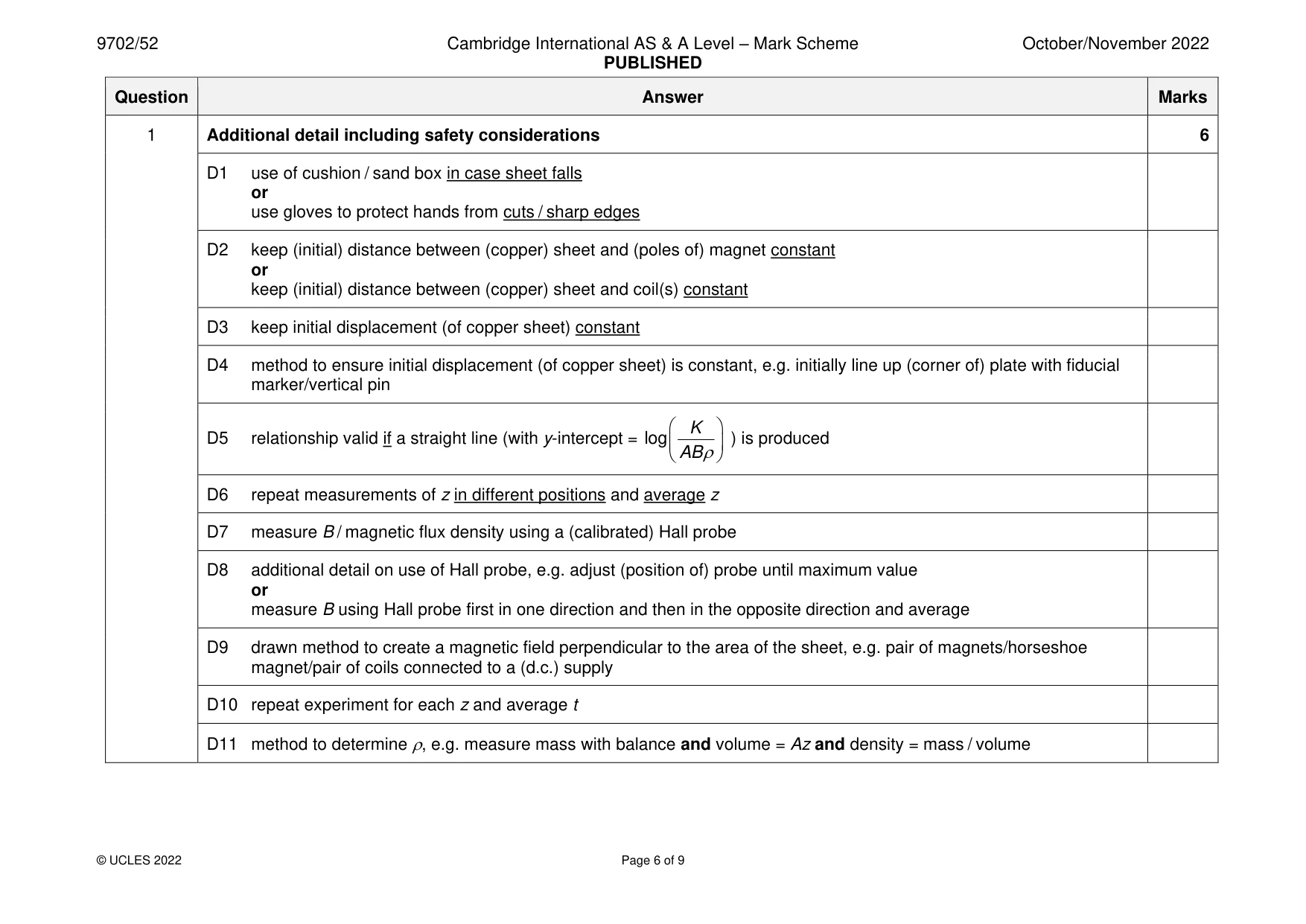 Mark scheme, page 6 of 9