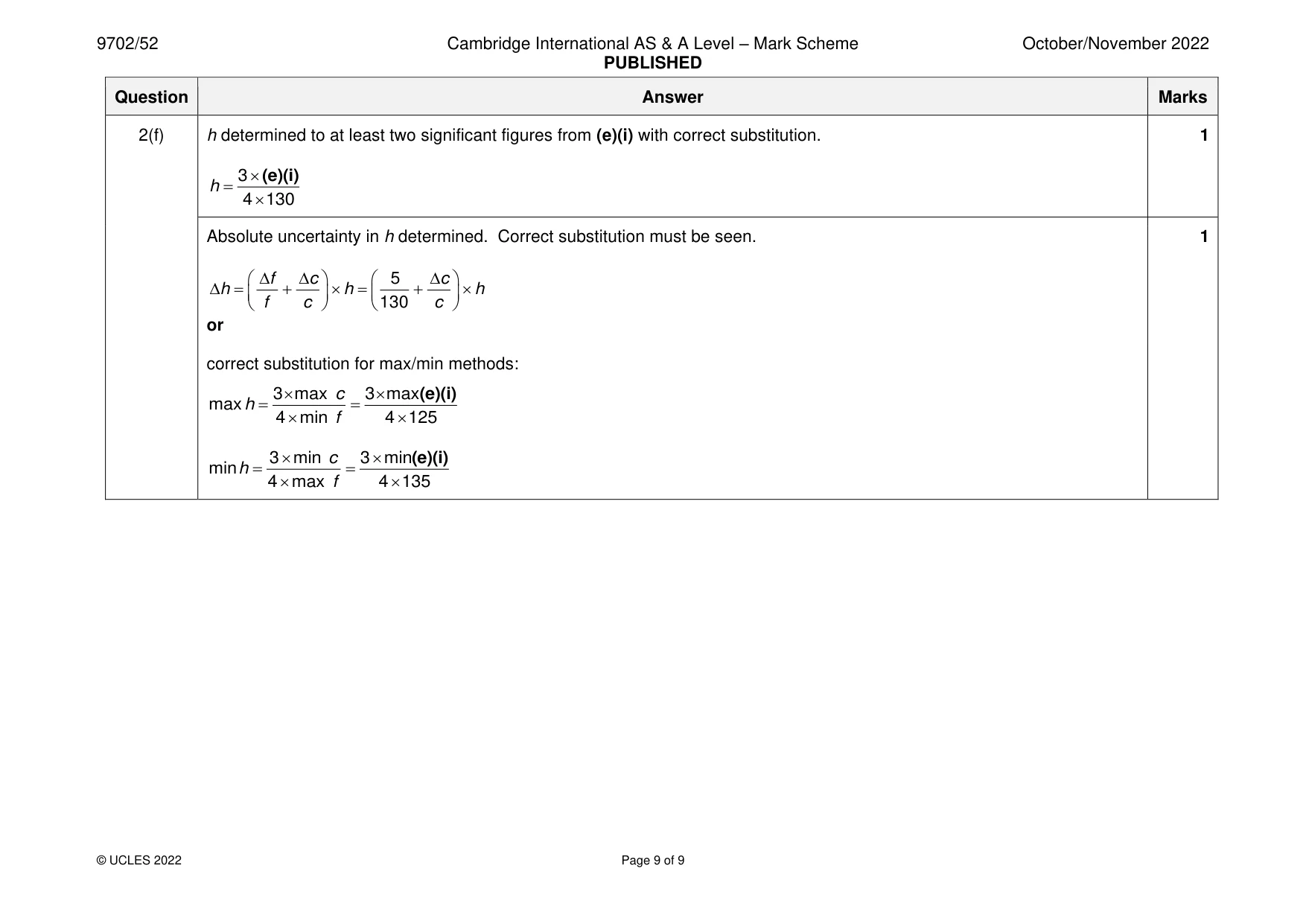 Mark scheme, page 9 of 9