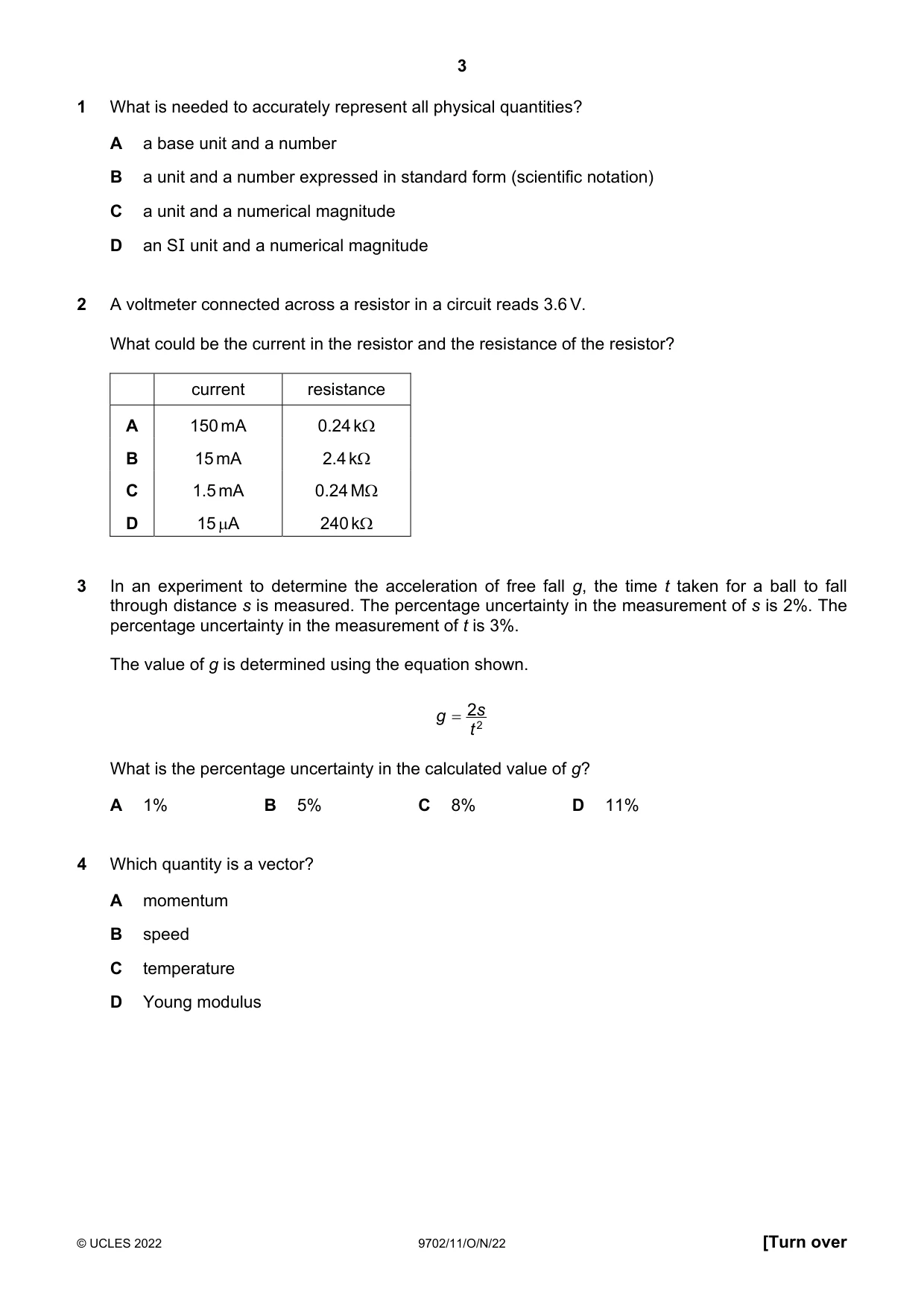 Cambridge A Level Physics 9702 2022 Oct/Nov Paper 1 · Variant 1 question paper, page 3 of 20