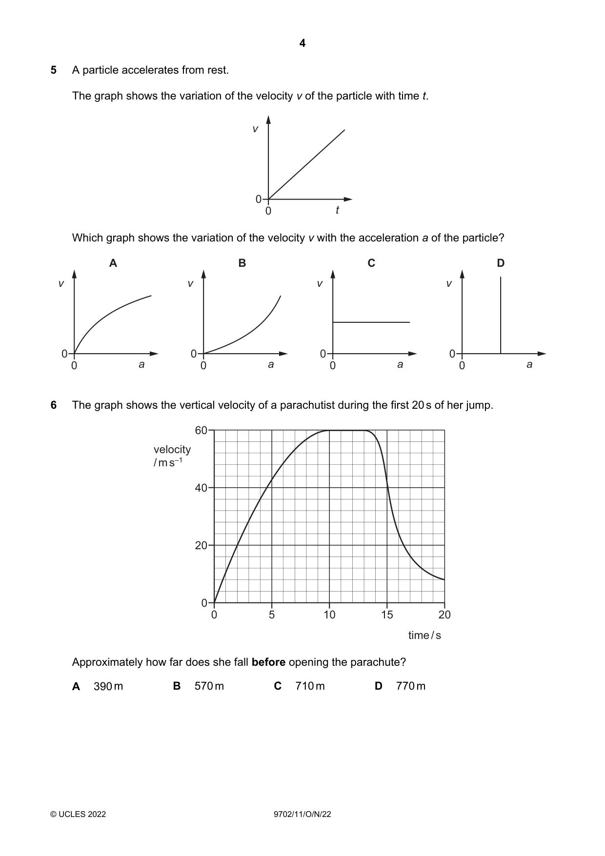 Cambridge A Level Physics 9702 2022 Oct/Nov Paper 1 · Variant 1 question paper, page 4 of 20