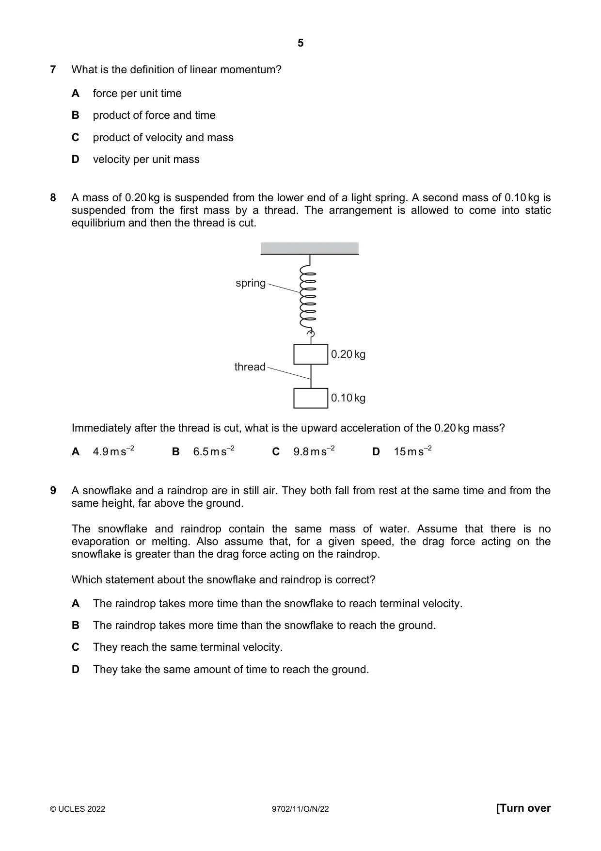 Cambridge A Level Physics 9702 2022 Oct/Nov Paper 1 · Variant 1 question paper, page 5 of 20