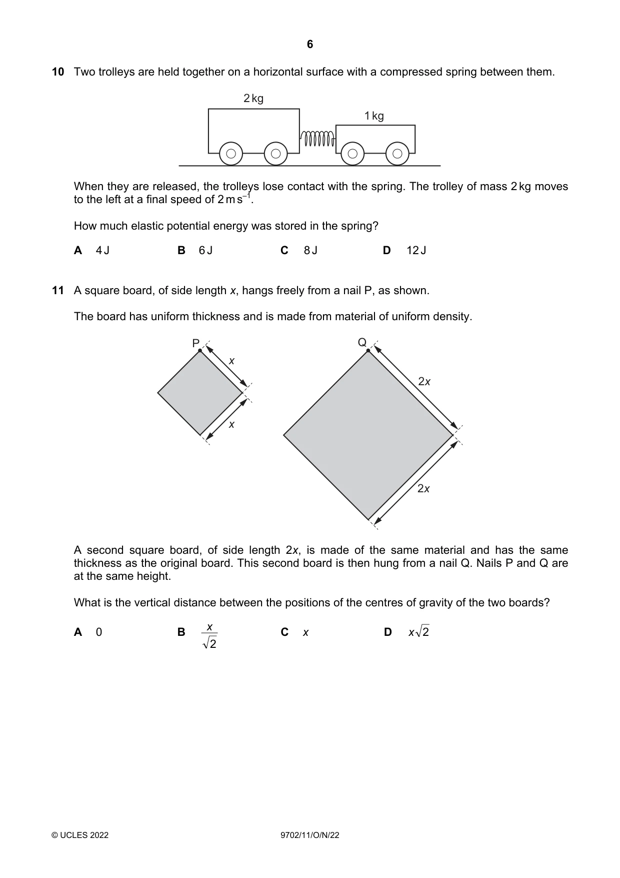 Cambridge A Level Physics 9702 2022 Oct/Nov Paper 1 · Variant 1 question paper, page 6 of 20