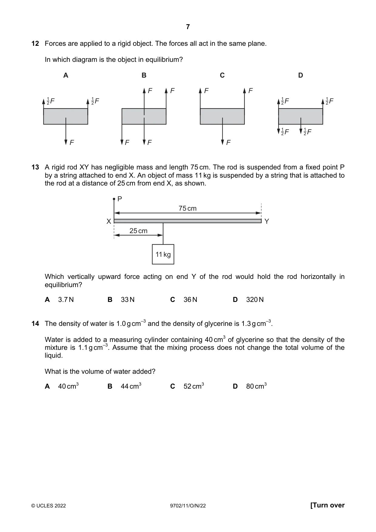 Cambridge A Level Physics 9702 2022 Oct/Nov Paper 1 · Variant 1 question paper, page 7 of 20