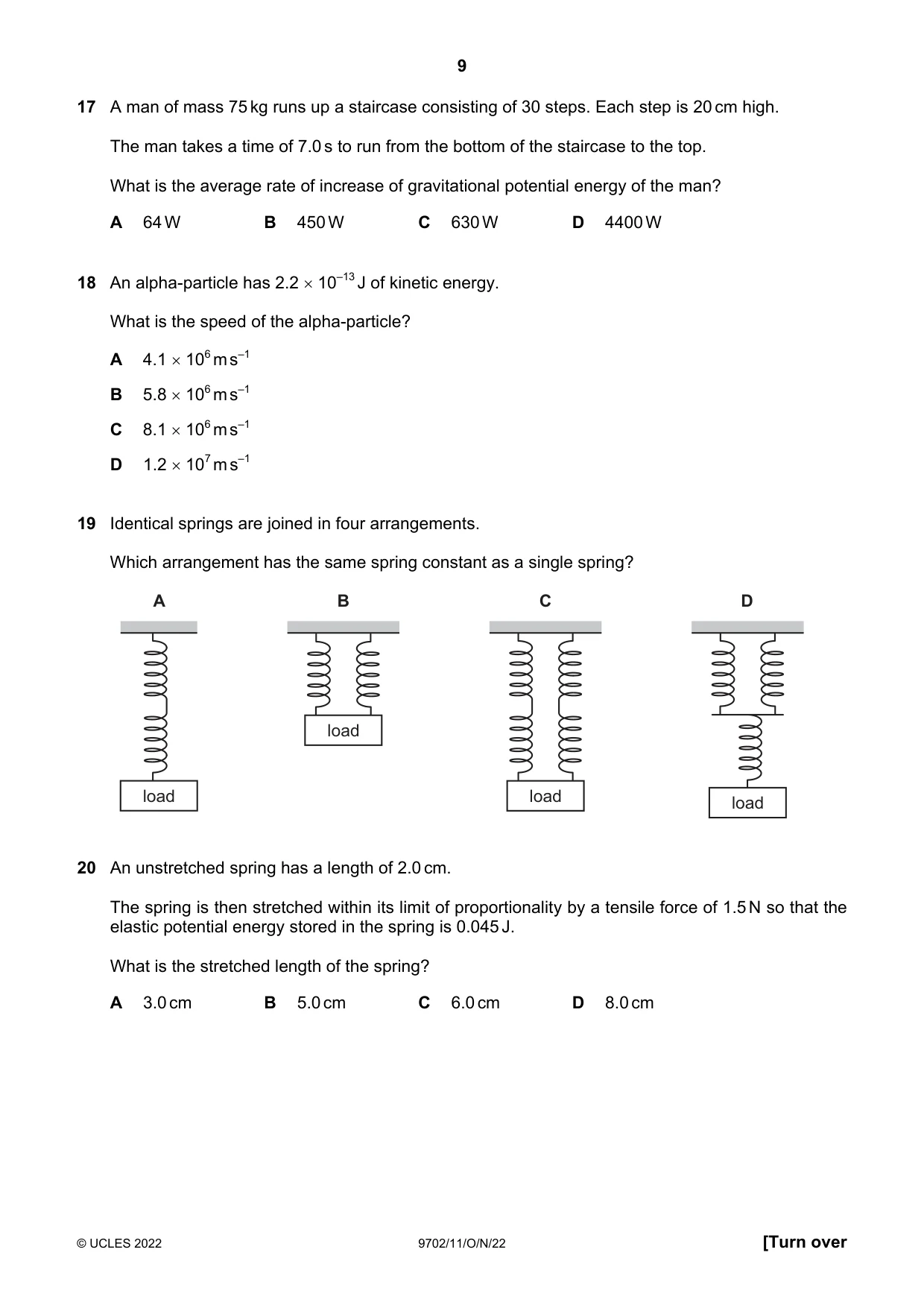 Cambridge A Level Physics 9702 2022 Oct/Nov Paper 1 · Variant 1 question paper, page 9 of 20