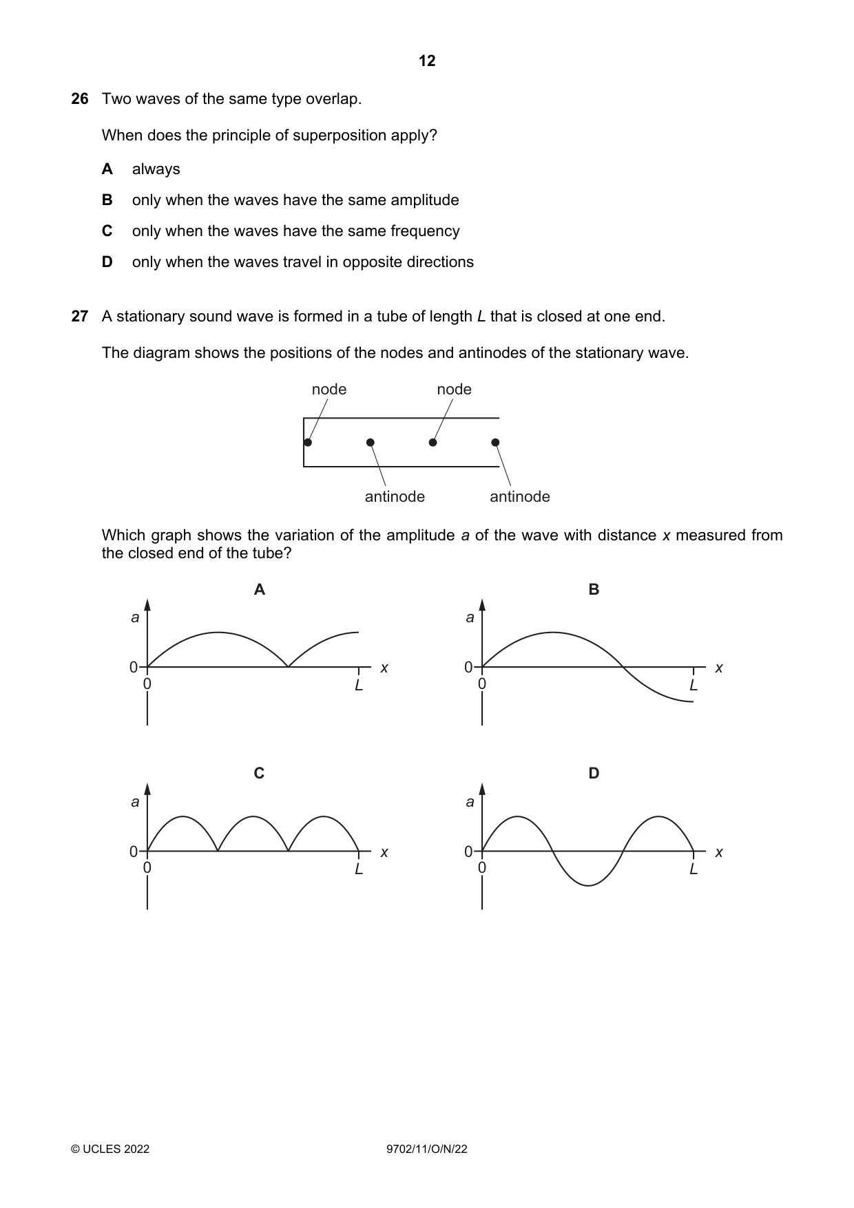Cambridge A Level Physics 9702 2022 Oct/Nov Paper 1 · Variant 1 question paper, page 12 of 20