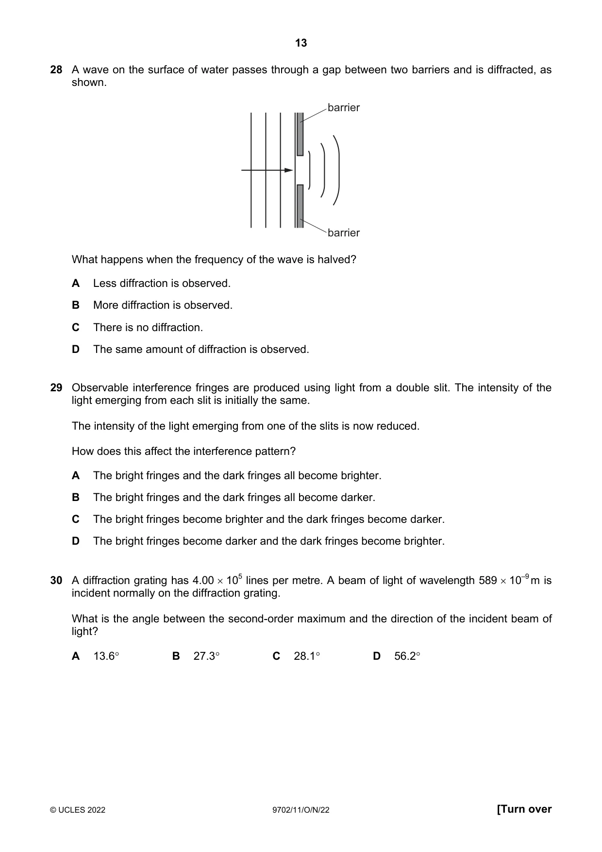 Cambridge A Level Physics 9702 2022 Oct/Nov Paper 1 · Variant 1 question paper, page 13 of 20