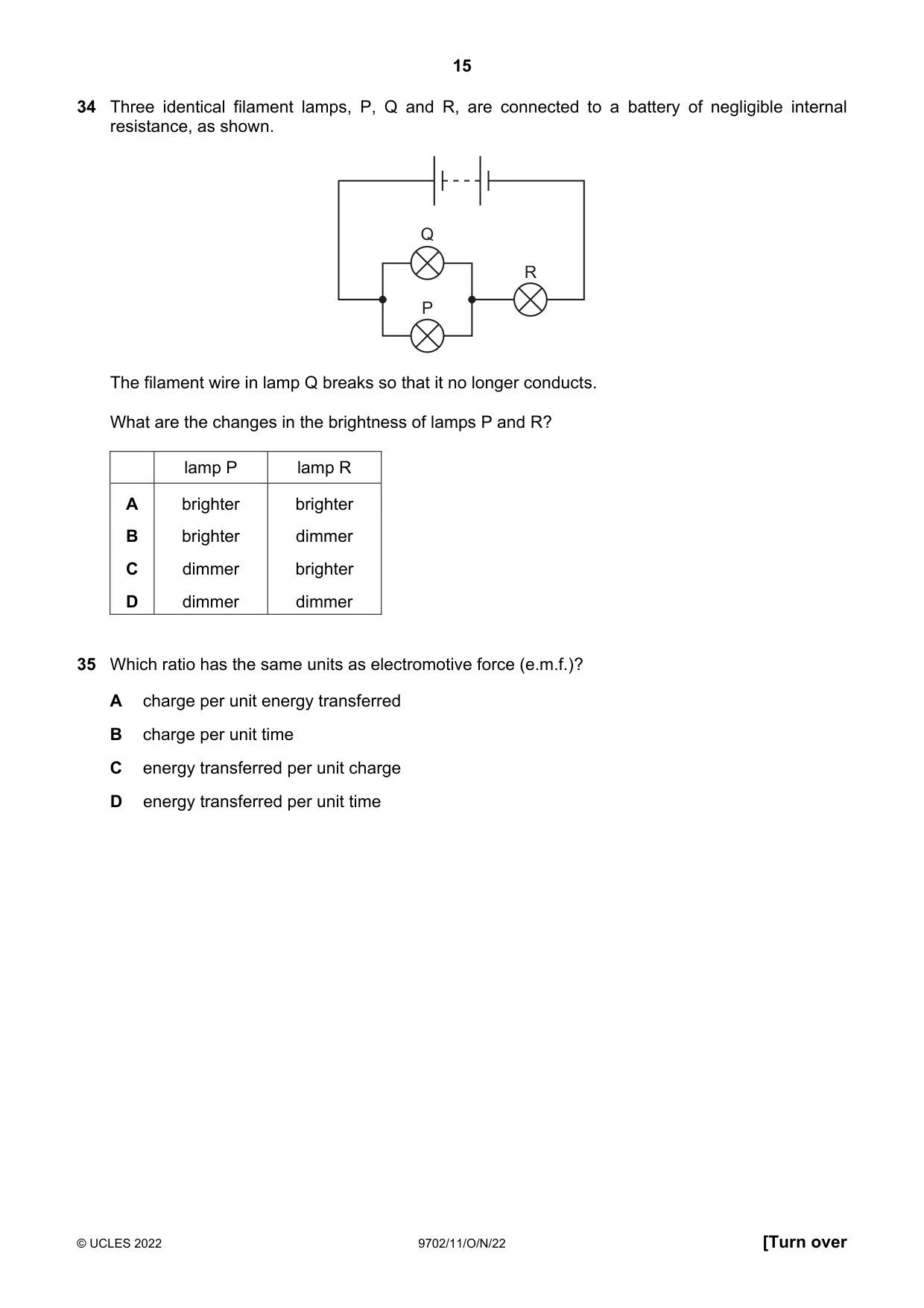 Cambridge A Level Physics 9702 2022 Oct/Nov Paper 1 · Variant 1 question paper, page 15 of 20
