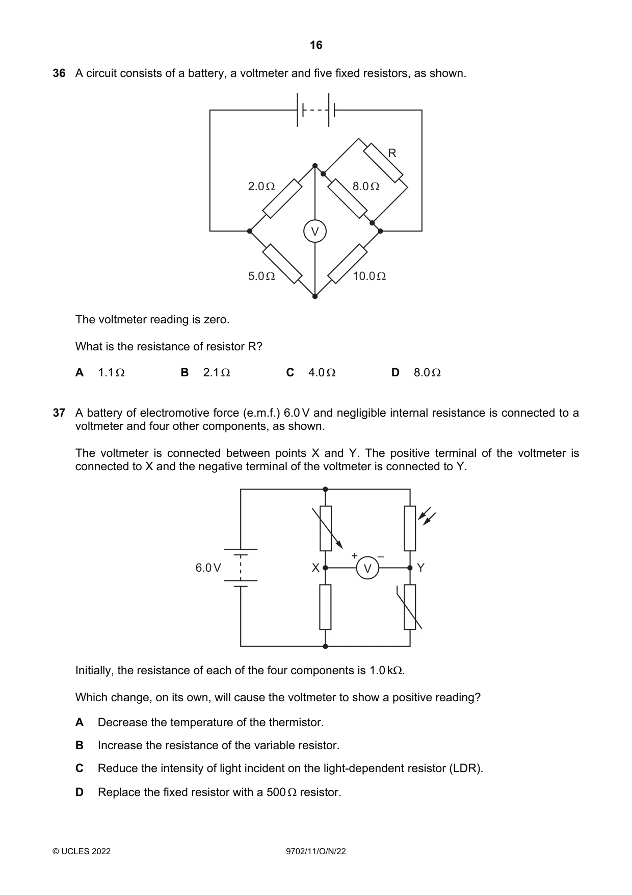 Cambridge A Level Physics 9702 2022 Oct/Nov Paper 1 · Variant 1 question paper, page 16 of 20