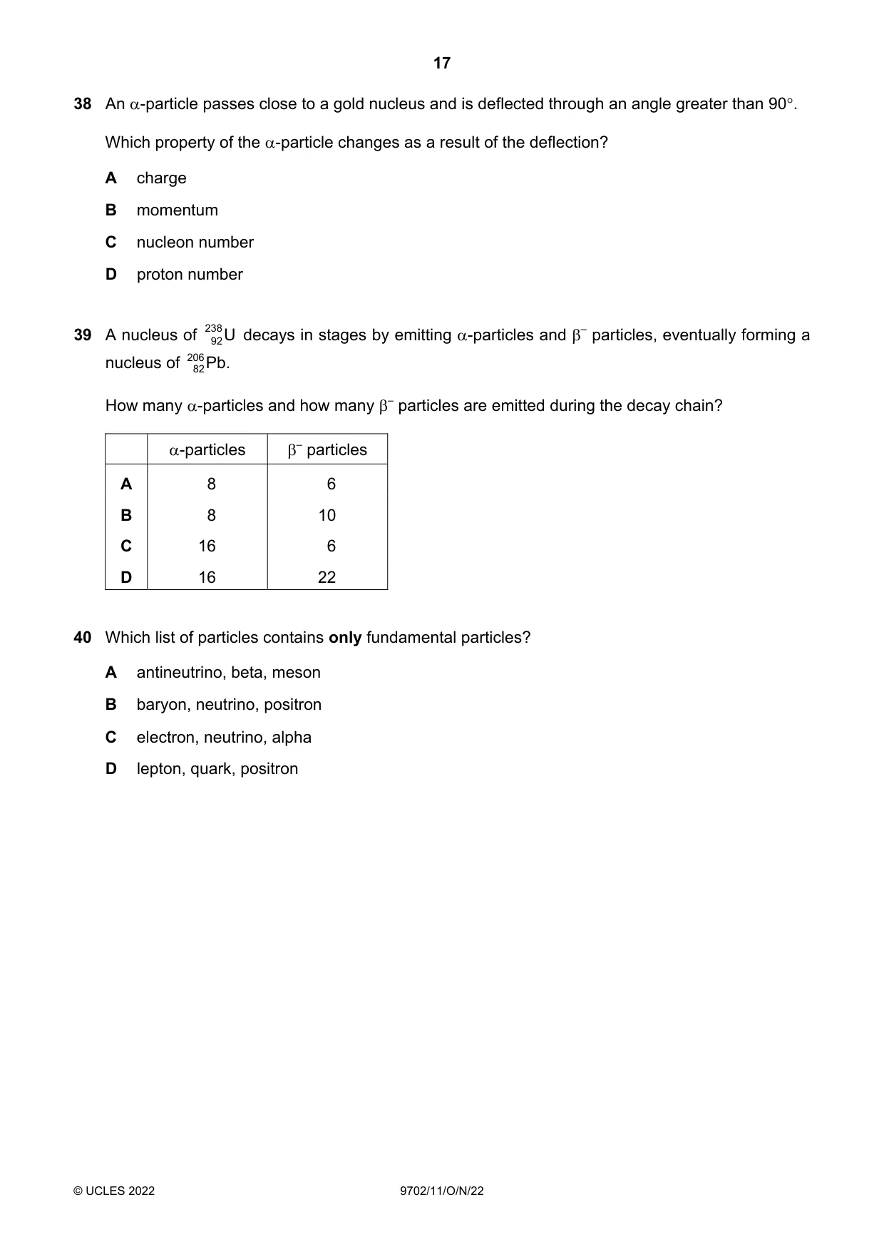 Cambridge A Level Physics 9702 2022 Oct/Nov Paper 1 · Variant 1 question paper, page 17 of 20