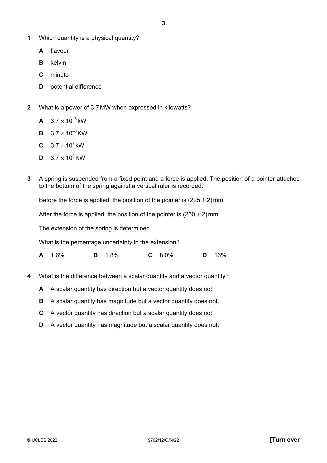 Cambridge A Level Physics 9702 2022 Oct/Nov Paper 1 · Variant 2 question paper, page 3 of 16