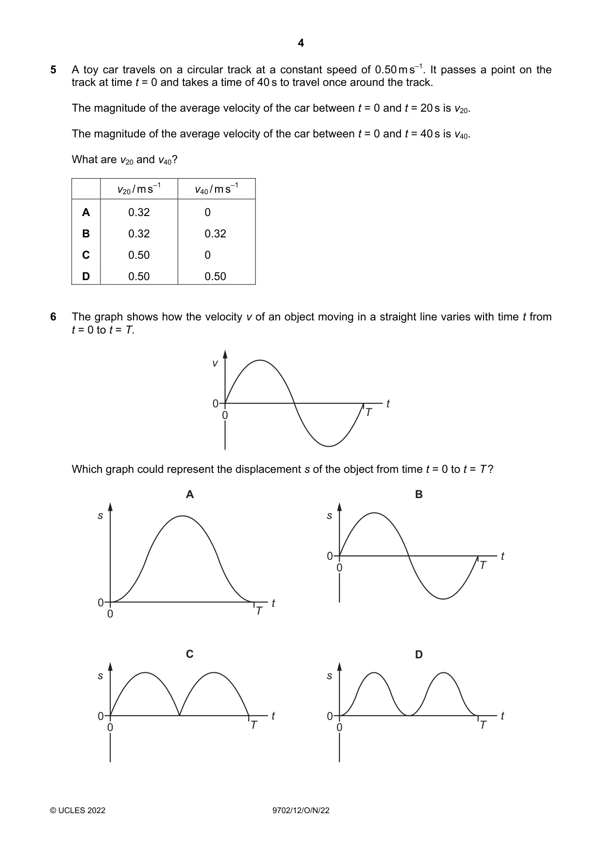 Cambridge A Level Physics 9702 2022 Oct/Nov Paper 1 · Variant 2 question paper, page 4 of 16