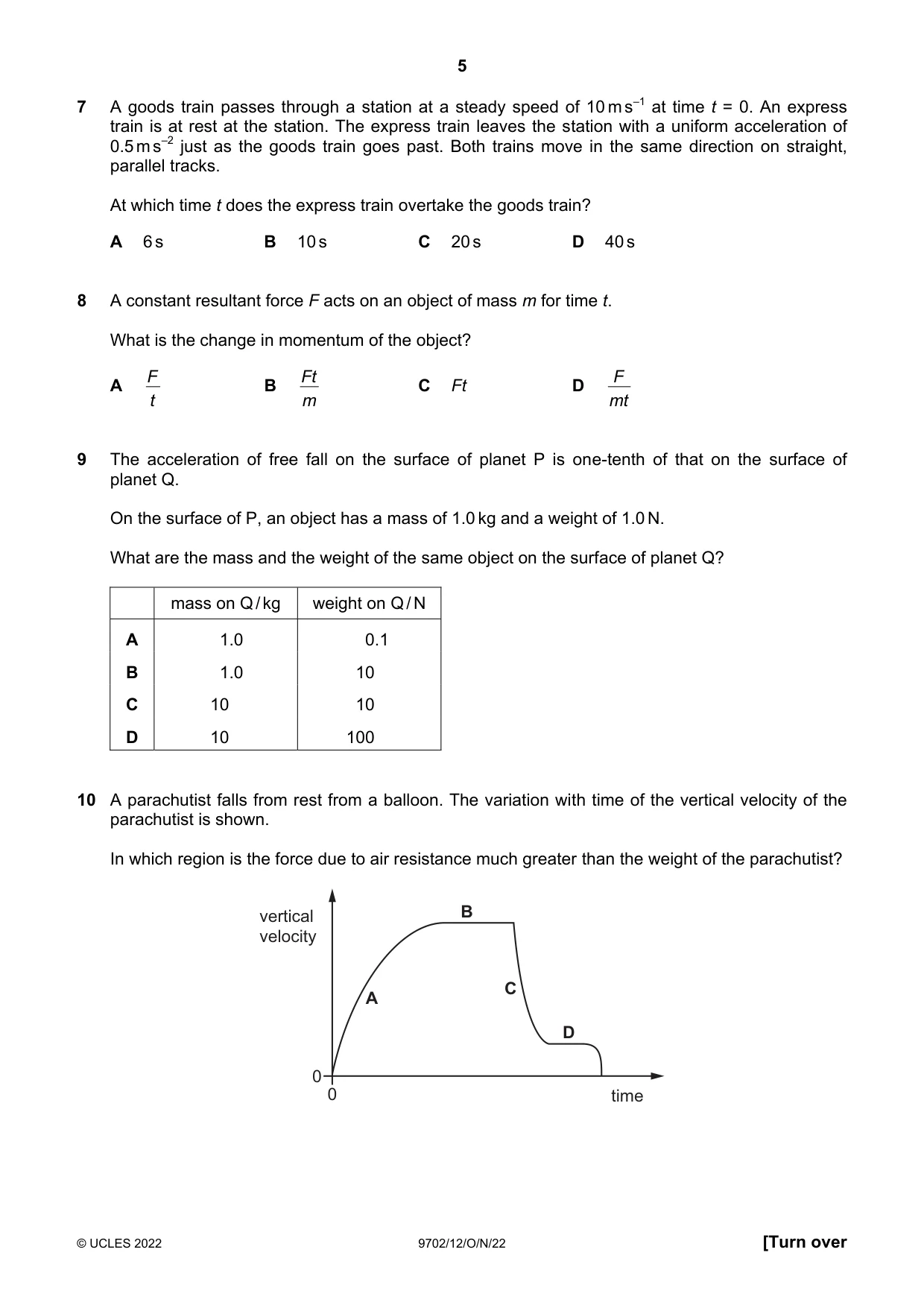 Cambridge A Level Physics 9702 2022 Oct/Nov Paper 1 · Variant 2 question paper, page 5 of 16